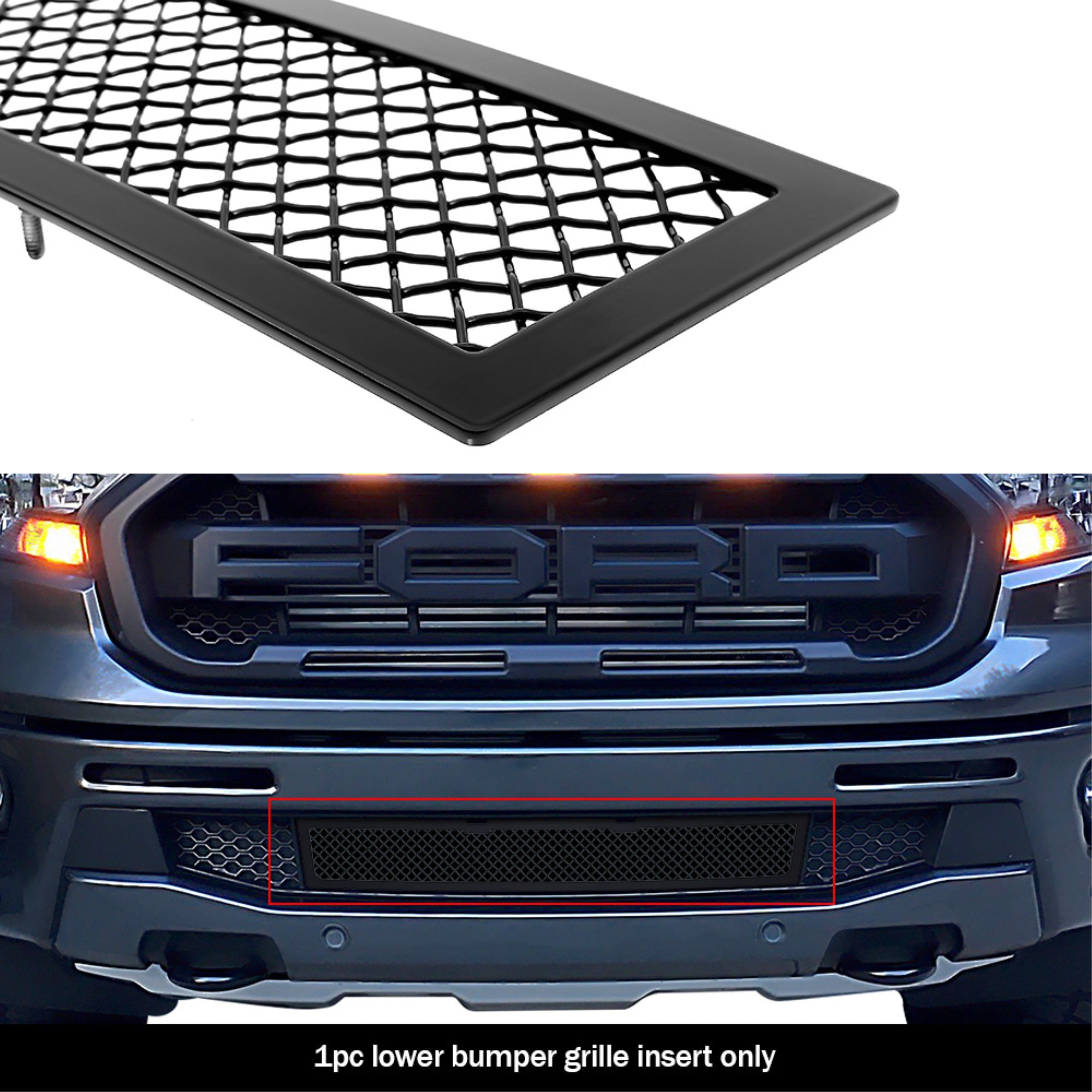 2019-2022 Ford Ranger Without Adaptive Cruise Control Stainless Steel Black Powder Coated Finish 1.8Mm Wire Mesh Black Wire Mesh Grille