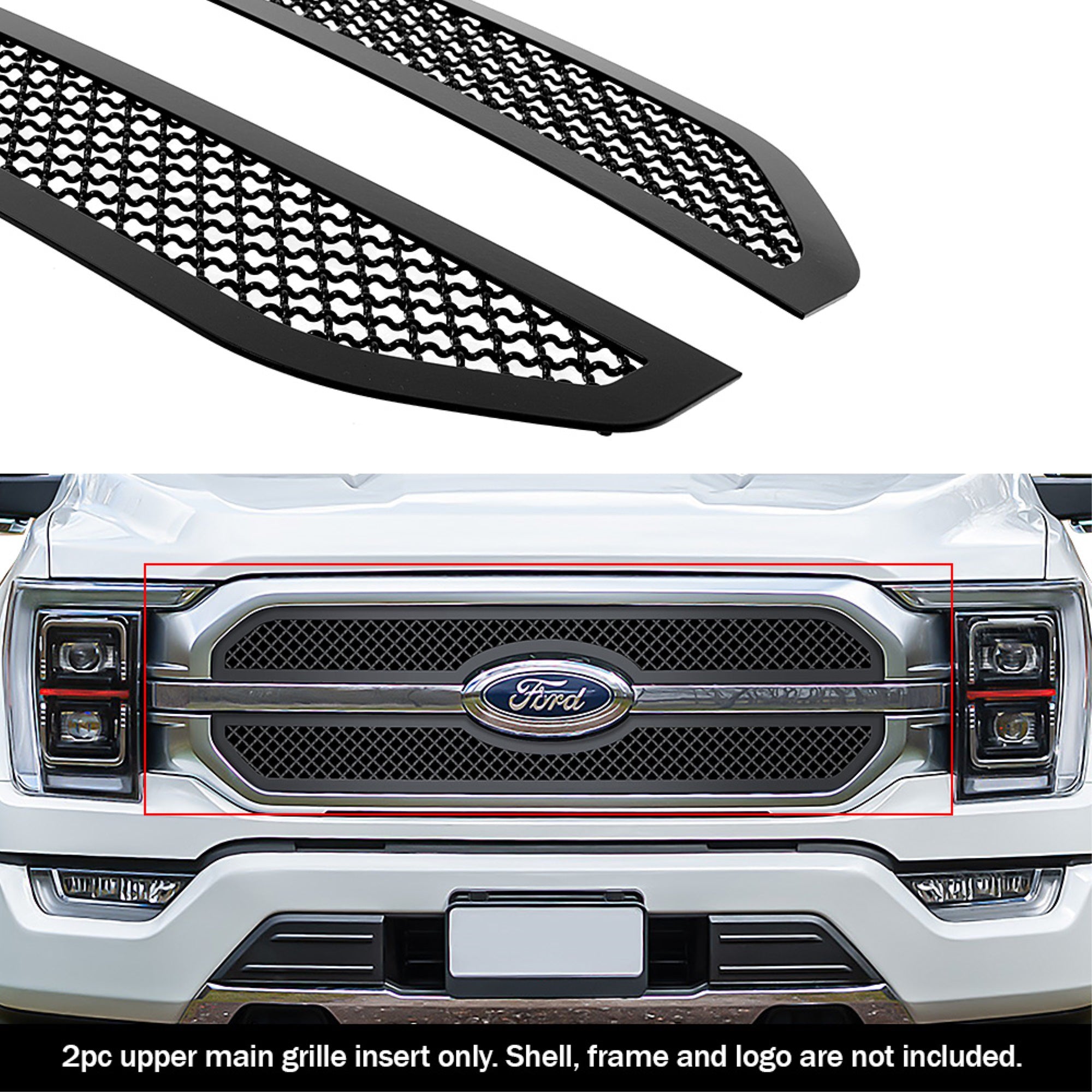 2021-2022 Ford F-150 King Ranch/Platinum Stainless Steel Black Powder Coated Finish 2.5Mm Wire Mesh Black Wire Mesh Grille