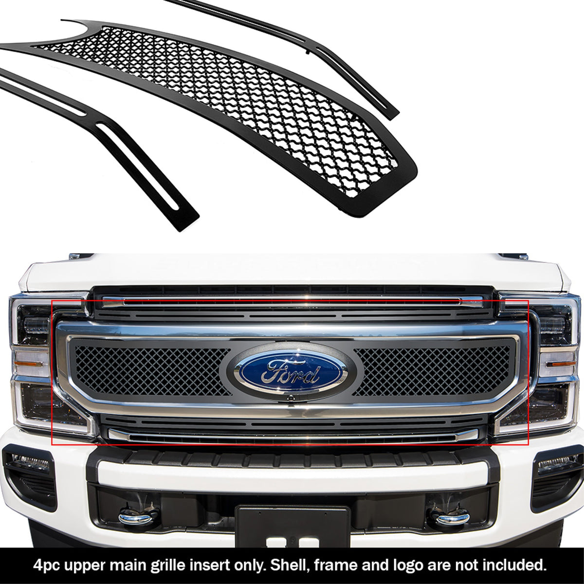 2020-2022 Ford F-250 King Ranch/ 2020-2022 Ford F-250 Platinum/ 2020-2022 Ford F-350 King Ranch/ 2020-2022 Ford F-350 Platinum Stainless Steel Black Powder Coated Finish 2.5Mm Wire Mesh Black Wire Mesh Grille
