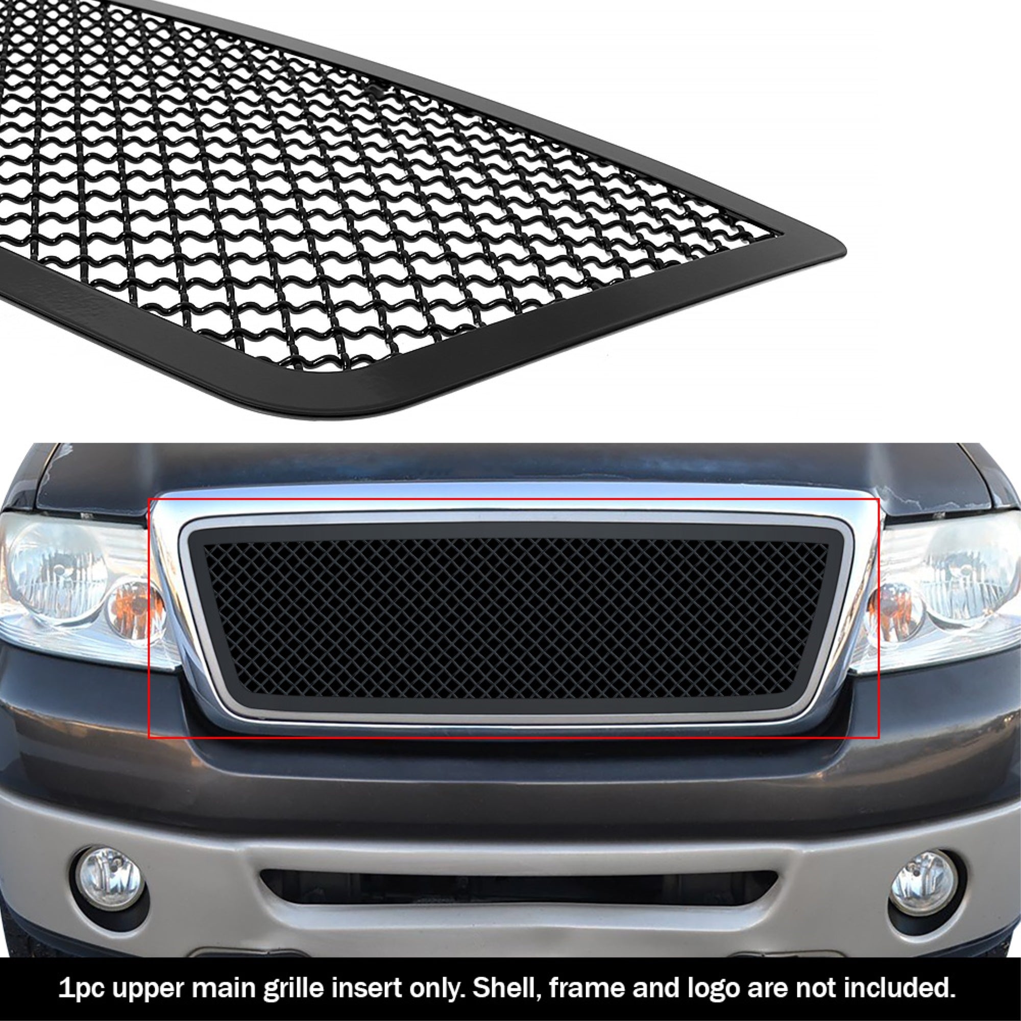 Stainless Steel Main Upper Black Wire Mesh Grille 2004-2008 Ford F-150 Honeycomb Style Not For FX2/FX4 and King Ranch Model