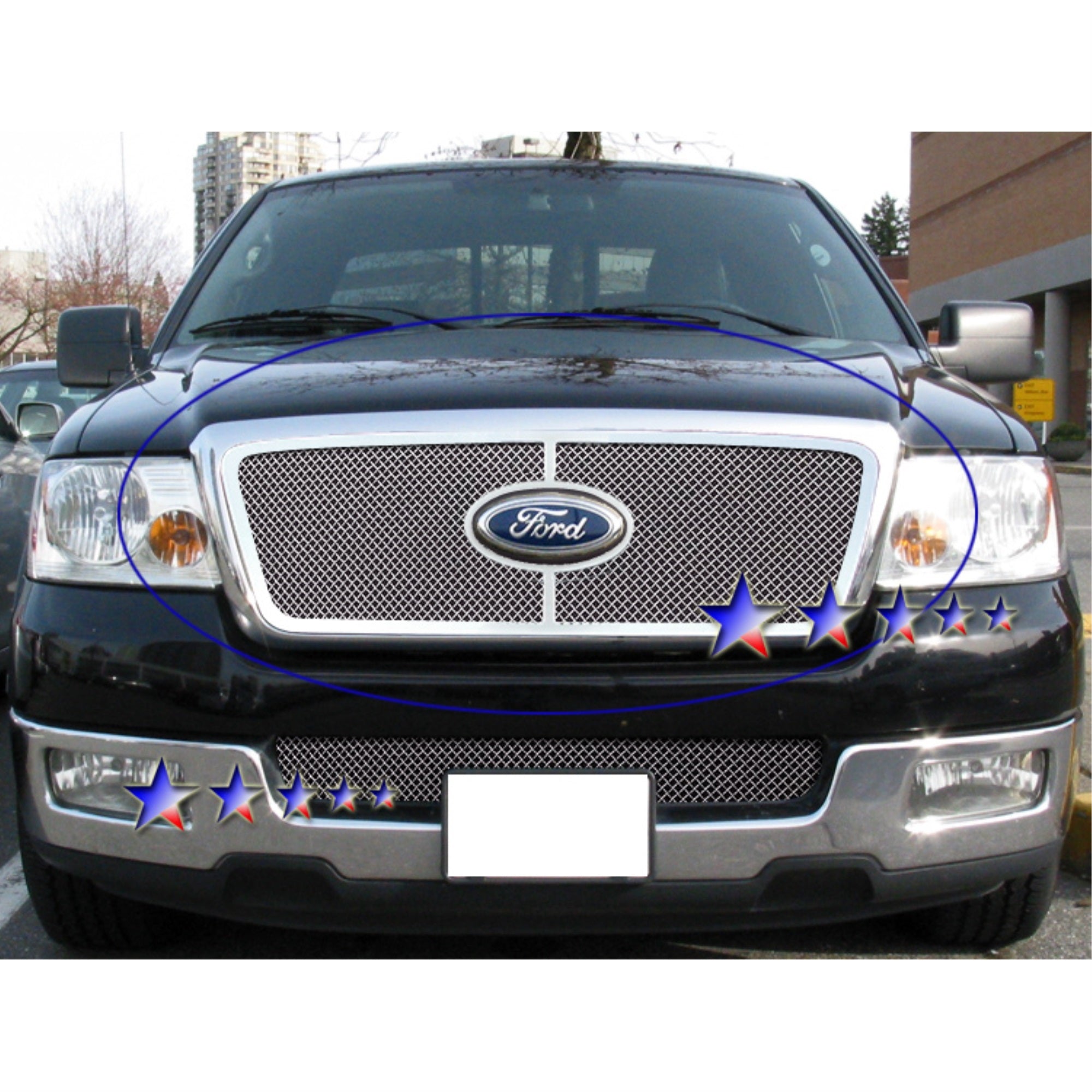 2004-2008 Ford F-150 Honeycomb Style With Logo Show Not For Fx2/Fx4 And King Ranch Model Stainless Steel Polished Finish 1.8 Mm Wire Mesh Mesh Grille