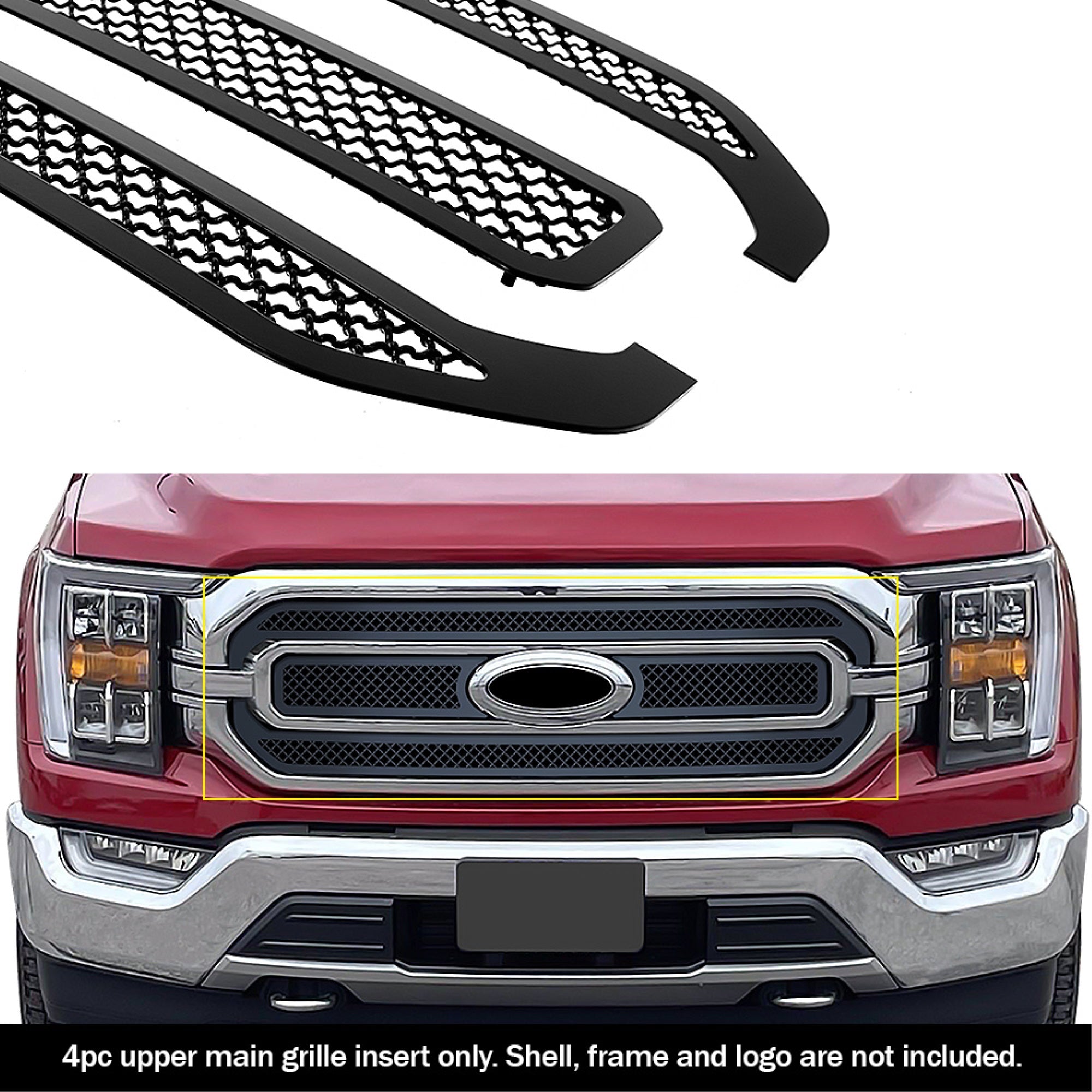 2021-2022 Ford F-150 Xl/ 2022 Ford F-150 Xlt Stainless Steel Black Powder Coated Finish 2.5Mm Wire Mesh Black Wire Mesh Grille