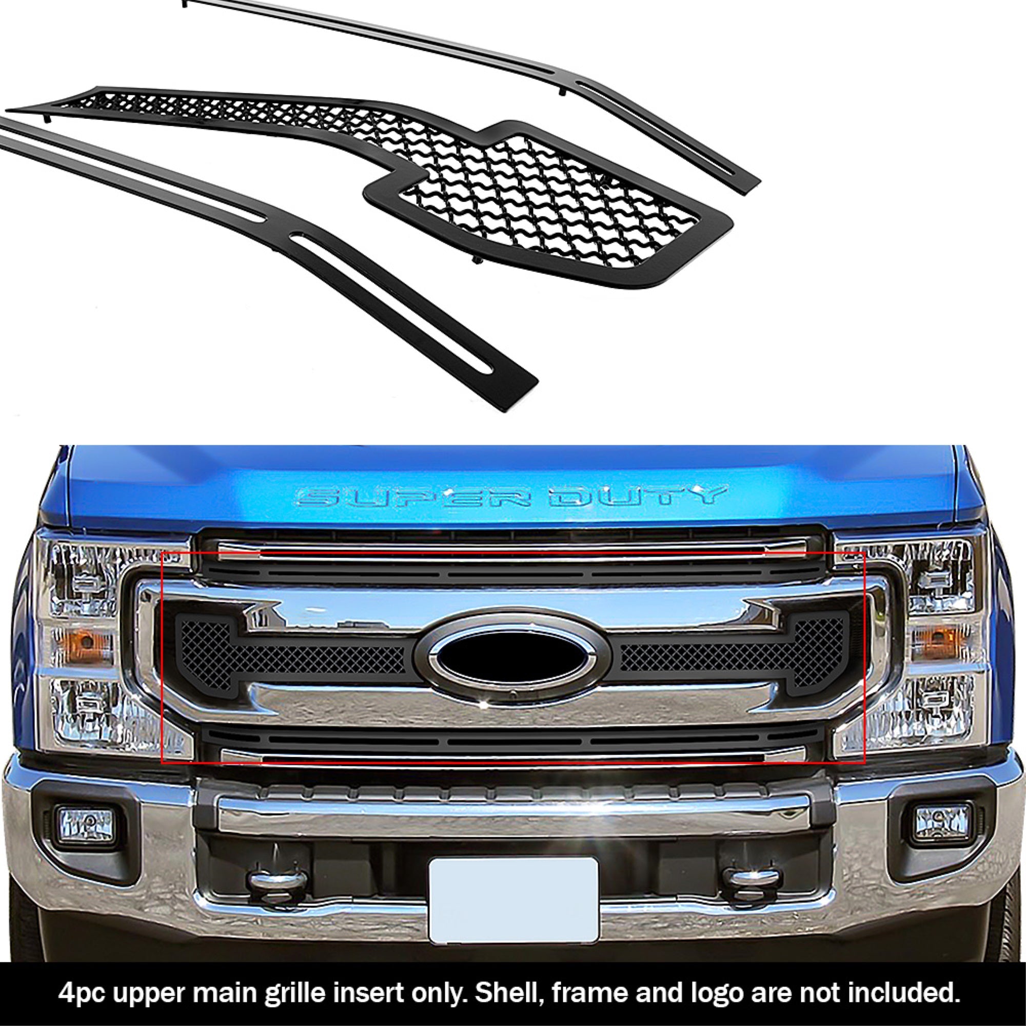 2020-2021 Ford F-250 Xl/ 2020-2021 Ford F-250 Xlt/ 2020-2021 Ford F-350 Xl/ 2020-2021 Ford F-350 Xlt Stainless Steel Black Powder Coated Finish 2.5Mm Wire Mesh Black Wire Mesh Grille