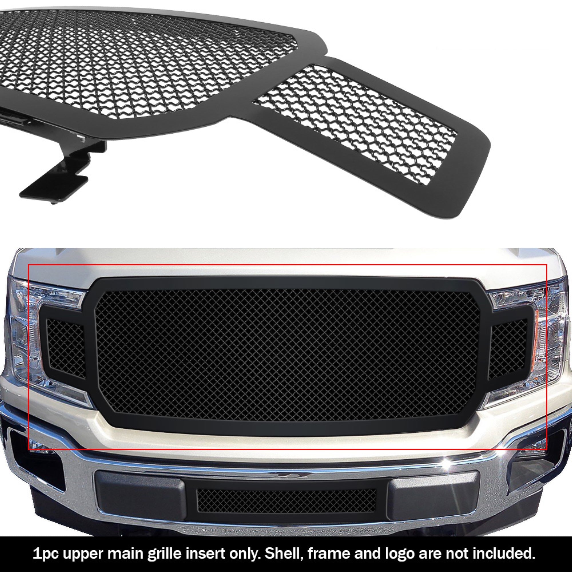 2018-2020 Ford F-150 Without Front Camera Stainless Steel Black Powder Coated Finish 2.5 Mm Wire Mesh Black Wire Mesh Grille