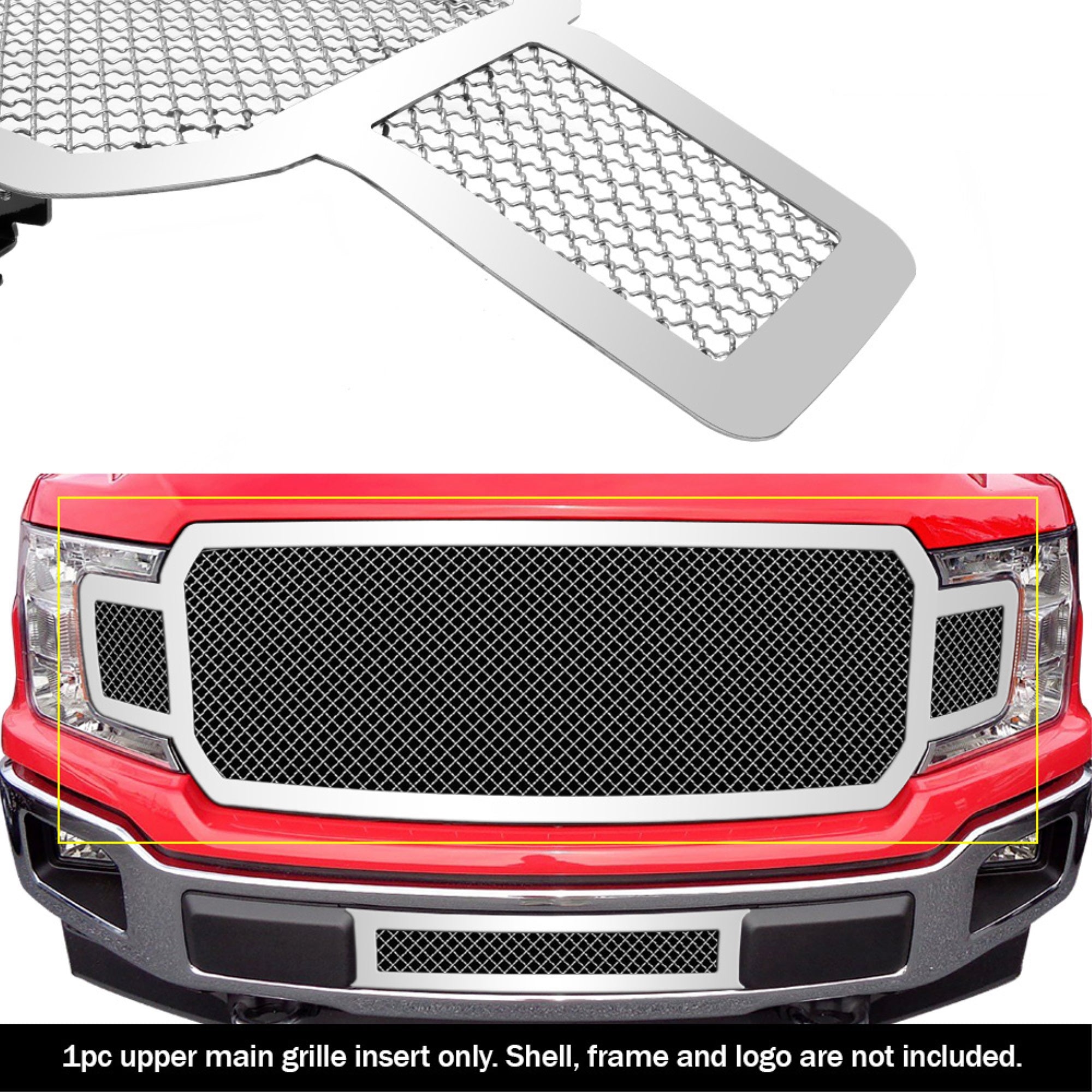 2018-2020 Ford F-150 Without Front Camera Stainless Steel Polished Finish 2.5 Mm Wire Mesh Mesh Grille