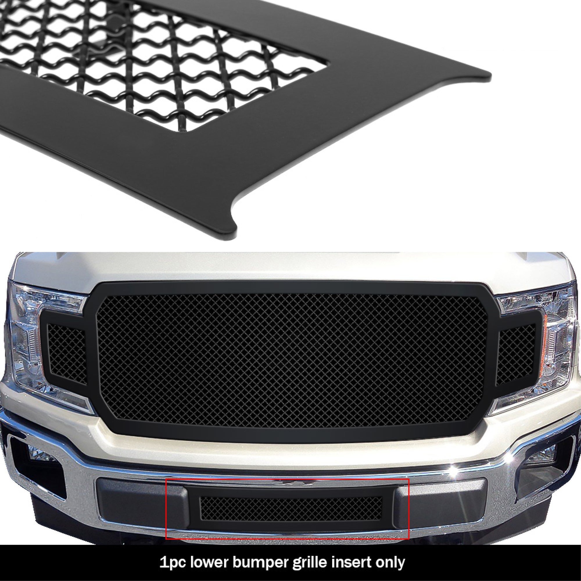 2018-2020 Ford F-150 (Drilling May Be Required For Xl/Xlt/King Ranch/Plantinum) Stainless Steel Black Powder Coated Finish 2.5 Mm Wire Mesh Black Wire Mesh Grille