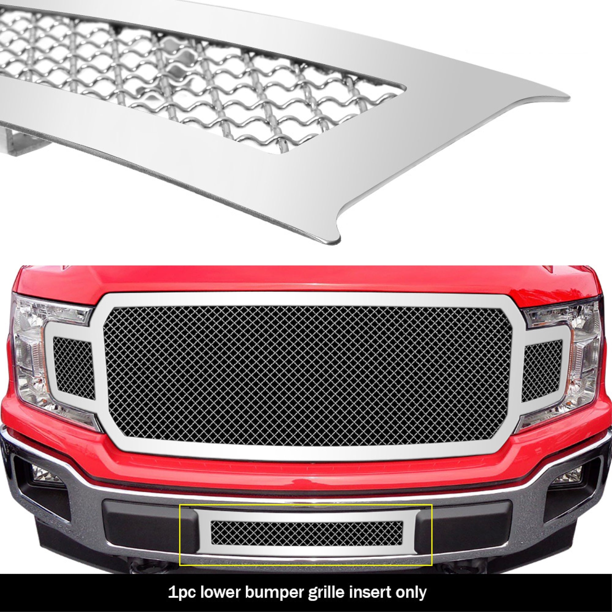 2018-2020 Ford F-150 (Drilling May Be Required For Xl/Xlt/King Ranch/Plantinum) Stainless Steel Polished Finish 2.5 Mm Wire Mesh Mesh Grille