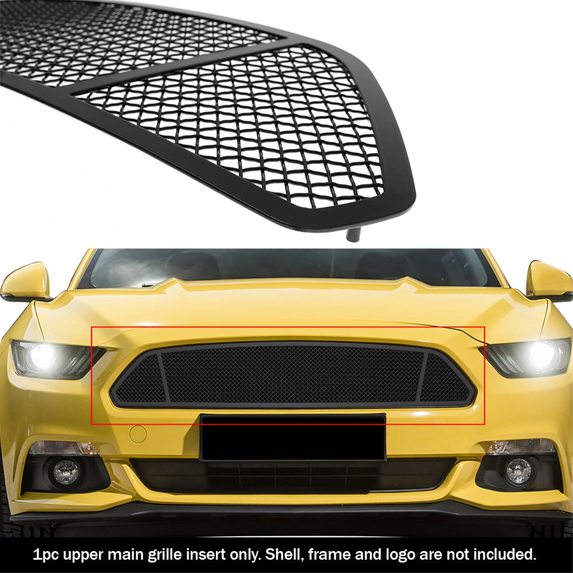 2015-2017 Ford Mustang Only For V6 Base Models Stainless Steel Black Powder Coated Finish 1.8 Mm Wire Mesh Black Wire Mesh Grille