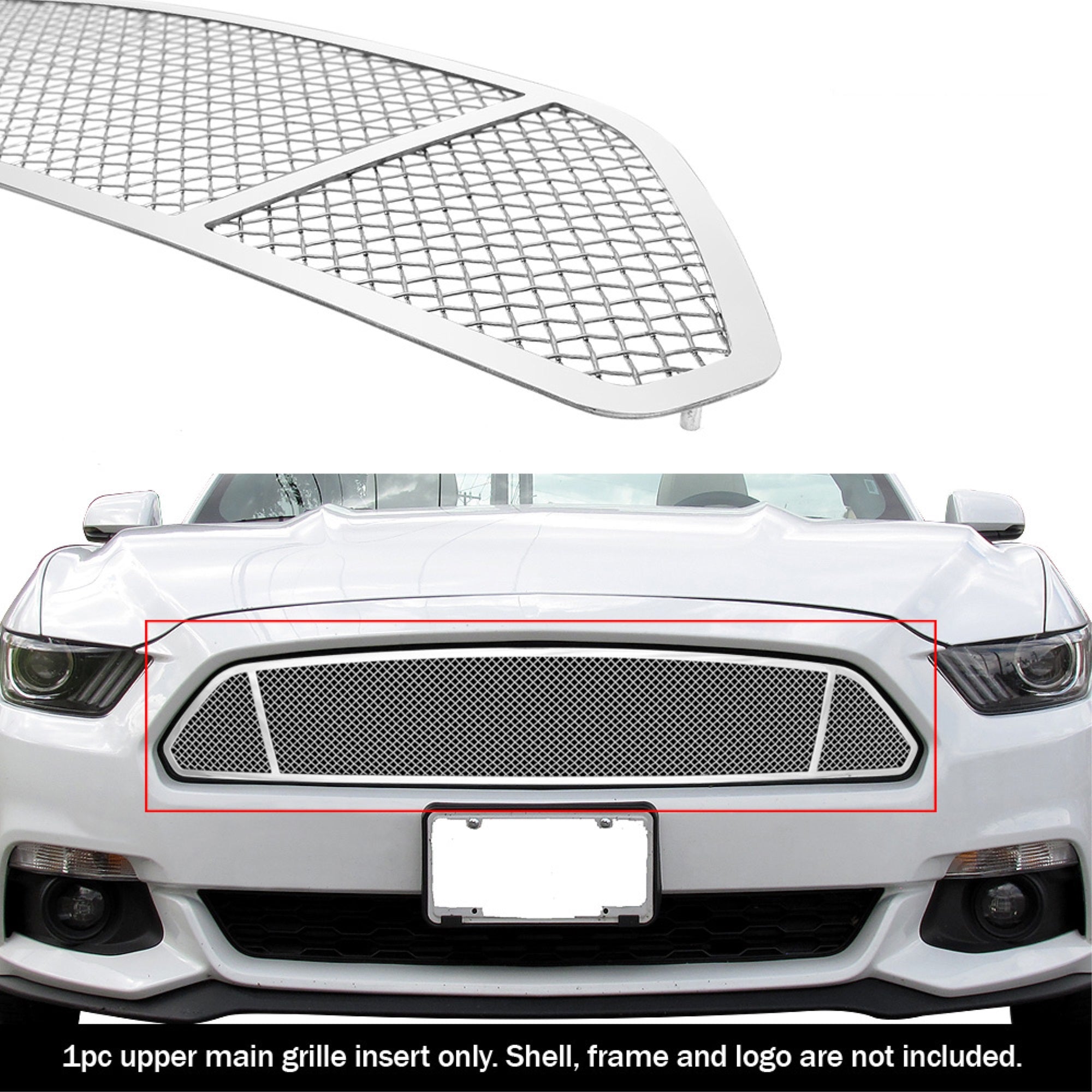 Stainless Steel Main Upper Mesh Grille 2015-2017 Ford Mustang Only for V6 Base models
