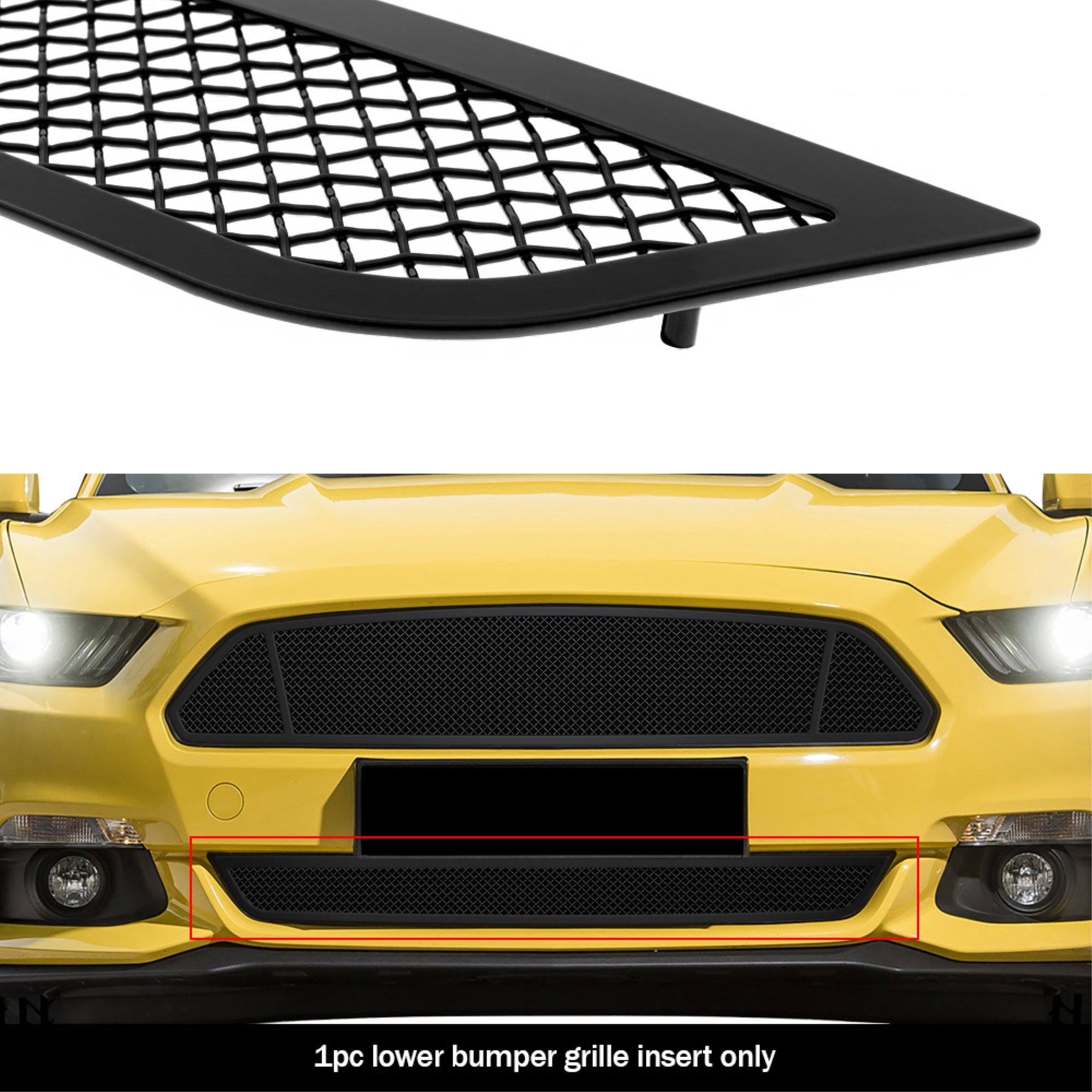 2015-2017 Ford Mustang Base V6 /2015-2017 Ford Mustang Ecoboost V6 Stainless Steel Black Powder Coated Finish 1.8 Mm Wire Mesh Black Wire Mesh Grille
