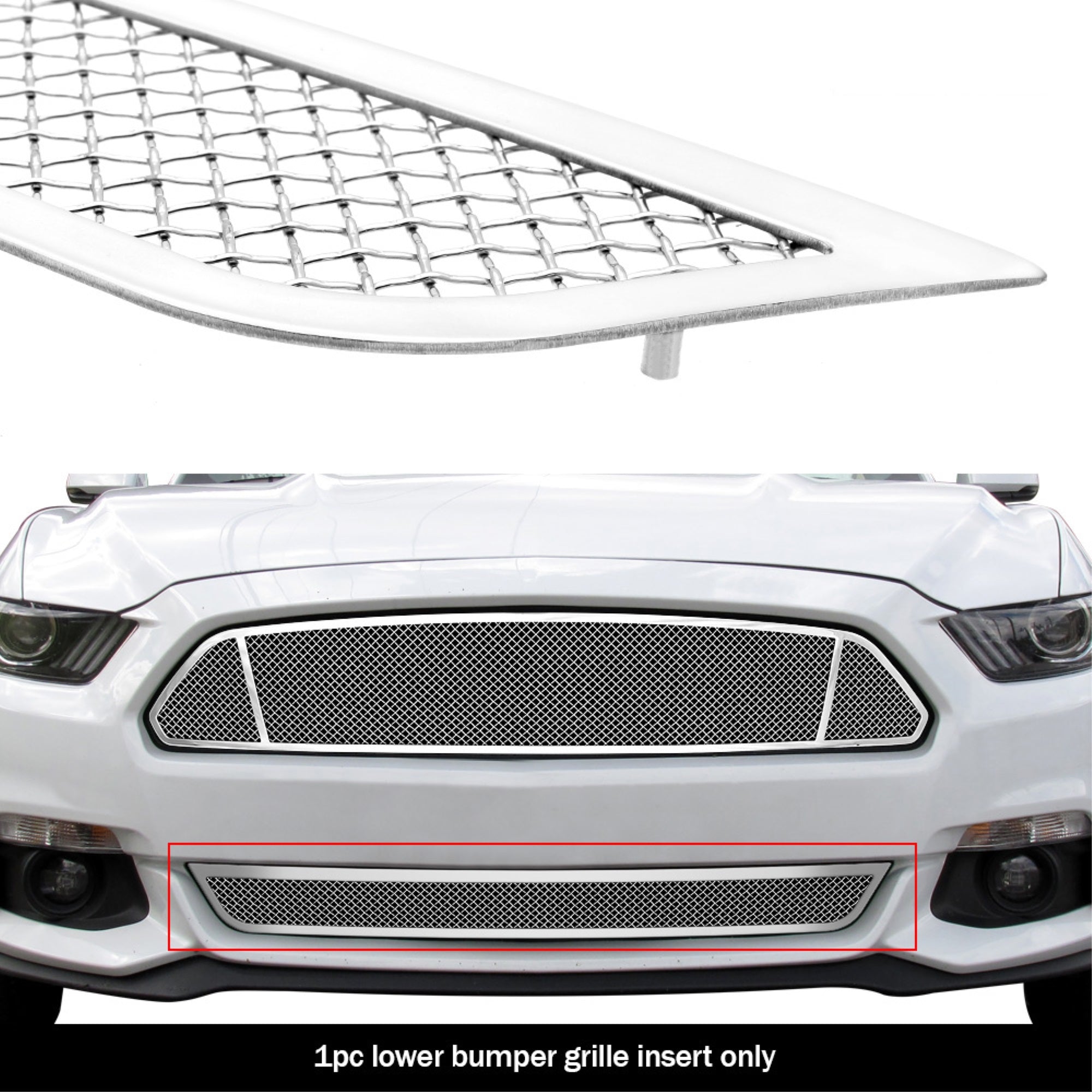 2015-2017 Ford Mustang Base V6 /2015-2017 Ford Mustang Ecoboost V6 Stainless Steel Polished Finish 1.8 Mm Wire Mesh Mesh Grille