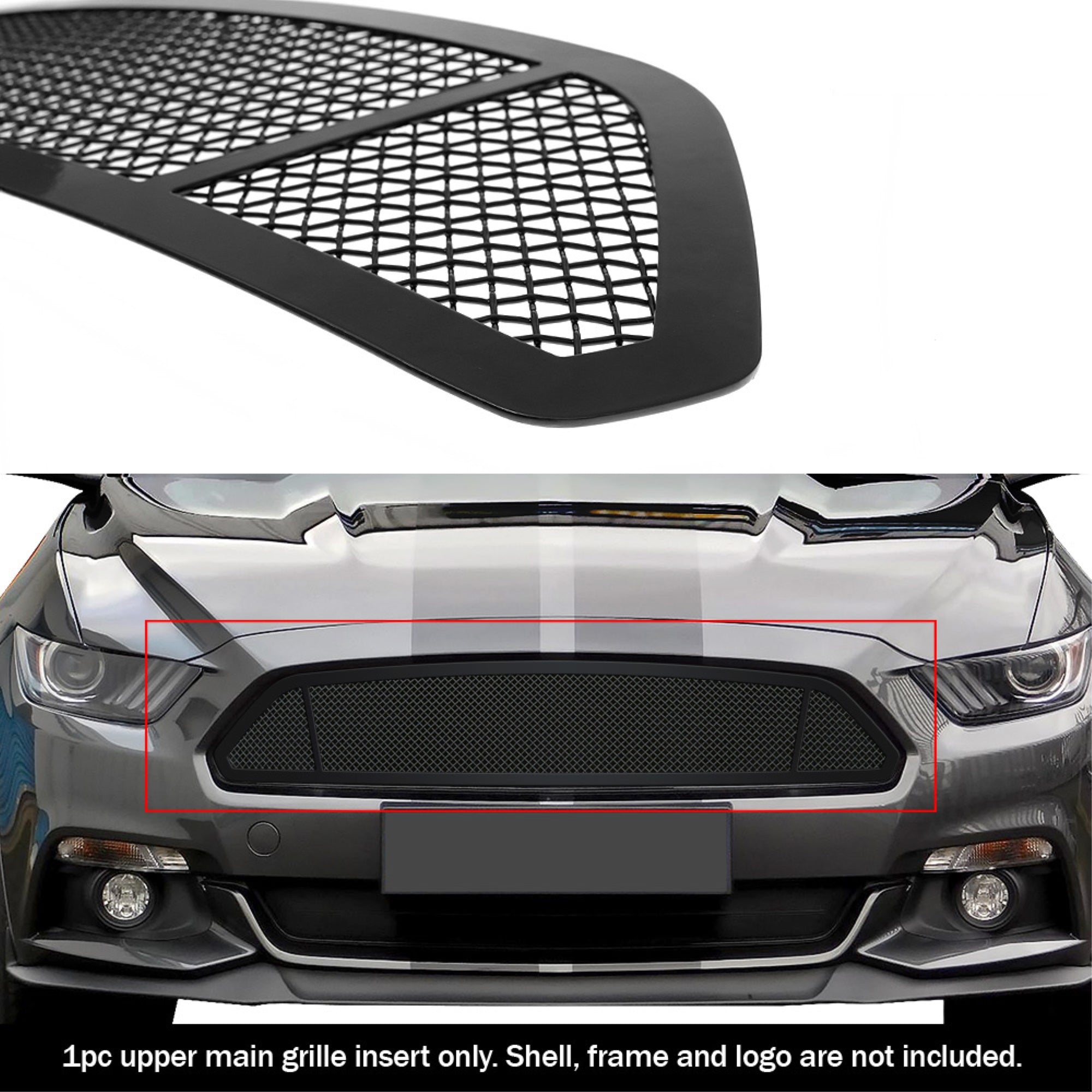 2015-2017 Ford Mustang Gt V8 Stainless Steel Black Powder Coated Finish 1.8 Mm Wire Mesh Black Wire Mesh Grille