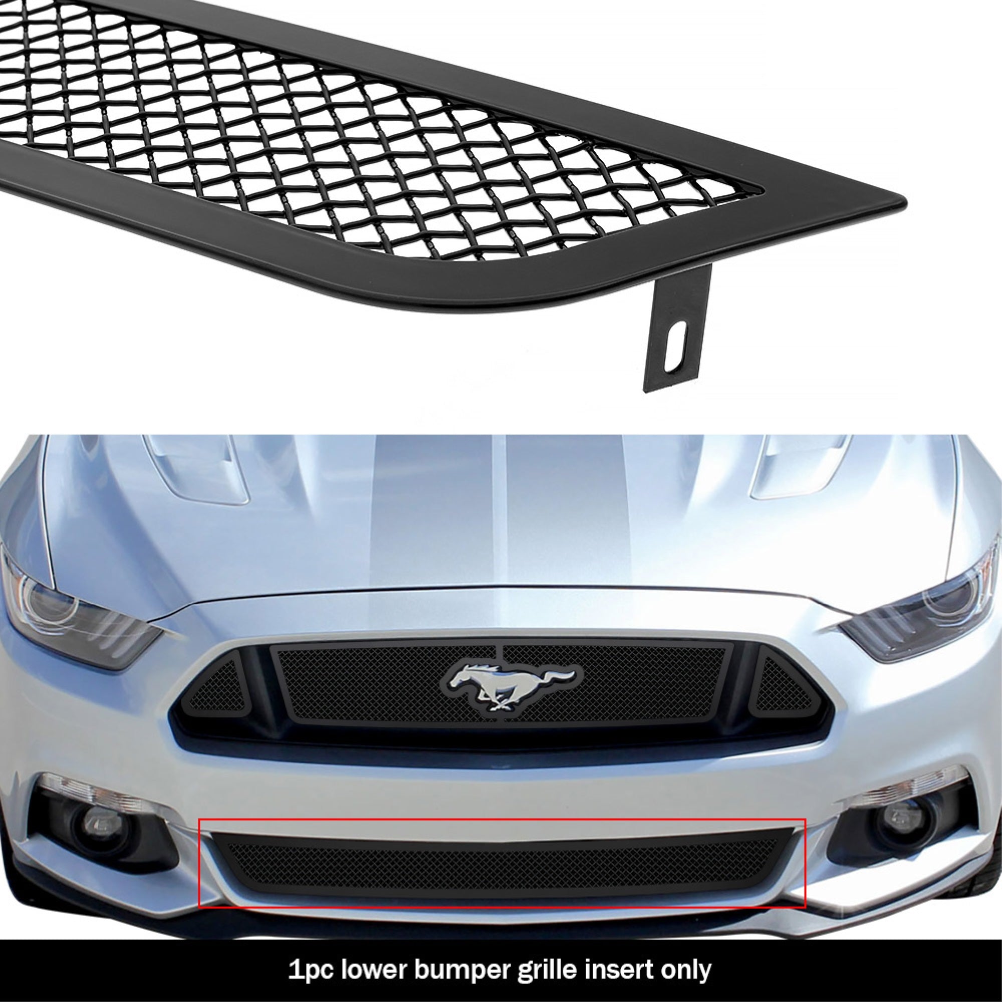 Stainless Steel Lower Bumper Black Wire Mesh Grille 2015-2017 Ford Mustang GT V8