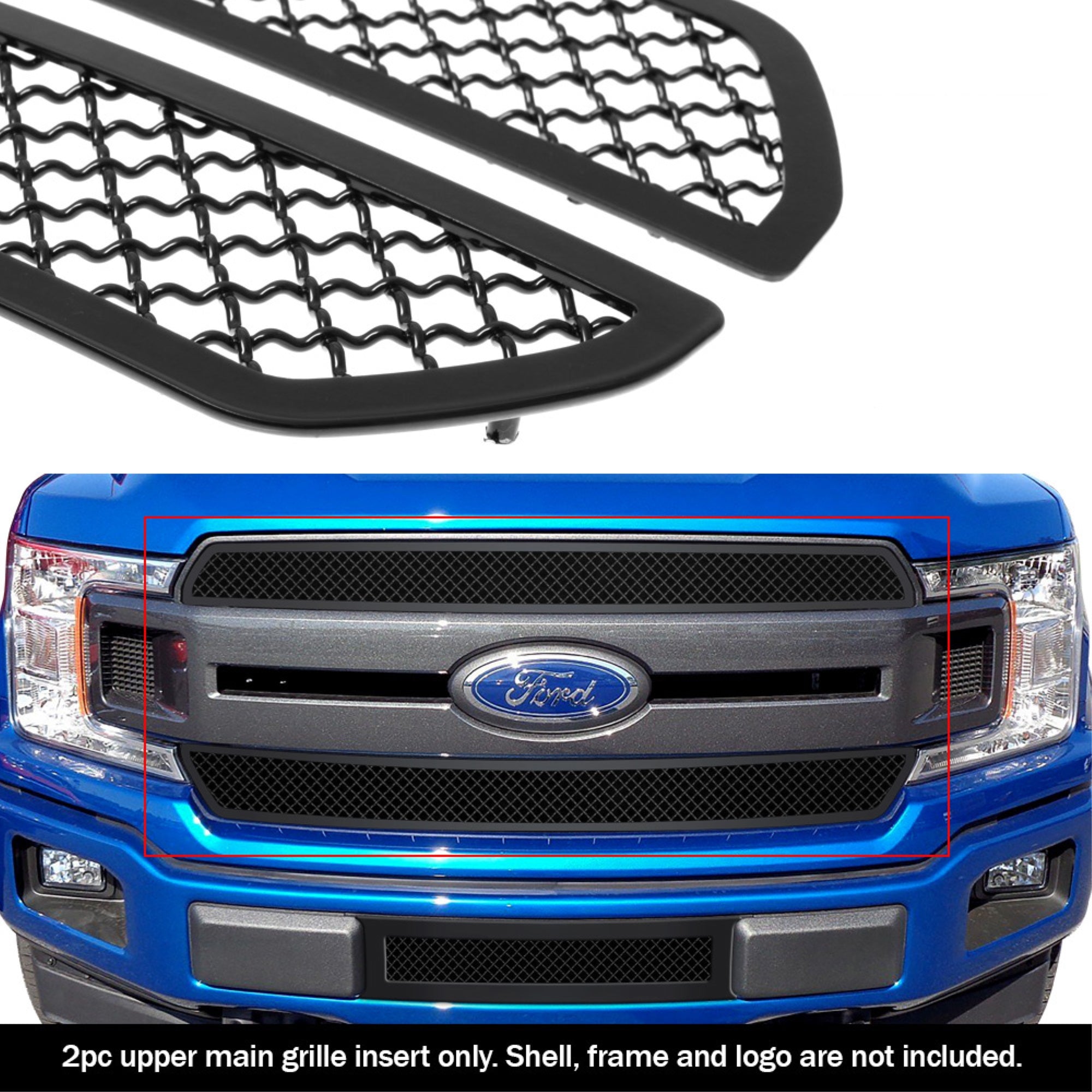 2018-2020 Ford F-150 King Ranch Square Mesh Style/2018-2020 Ford F-150 Plantium Square Mesh Style Stainless Steel Black Powder Coated Finish 2.5 Mm Wire Mesh Black Wire Mesh Grille