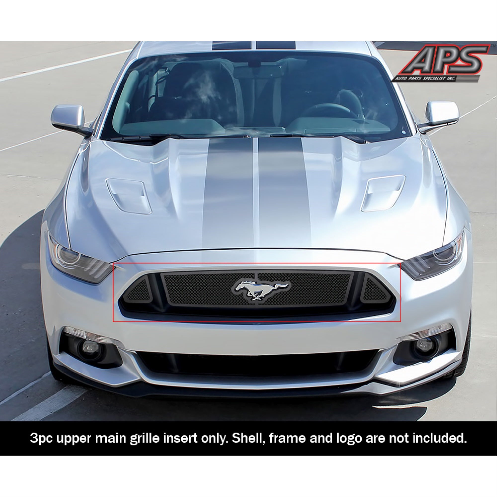 Stainless Steel Main Upper Black Wire Mesh Grille 2015-2017 Ford Mustang GT V8 With Logo Show