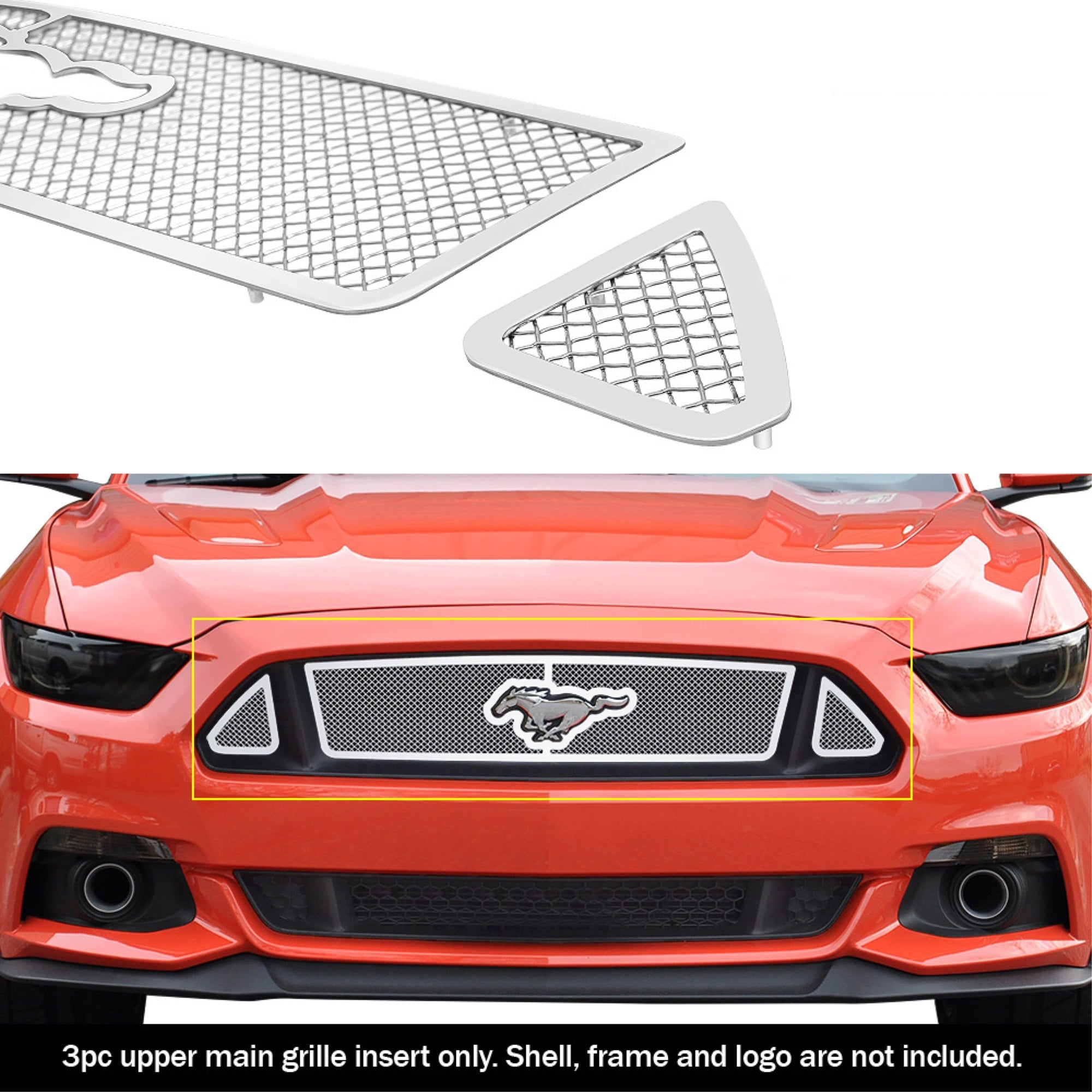 2015-2017 Ford Mustang Gt V8 With Logo Show Stainless Steel Polished Finish 1.8 Mm Wire Mesh Mesh Grille