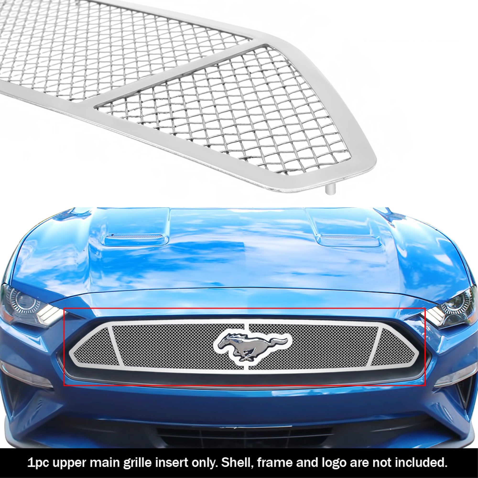 Stainless Steel Main Upper Mesh Grille 2018-2022 Ford Mustang Only for EcoBoost models with logo show