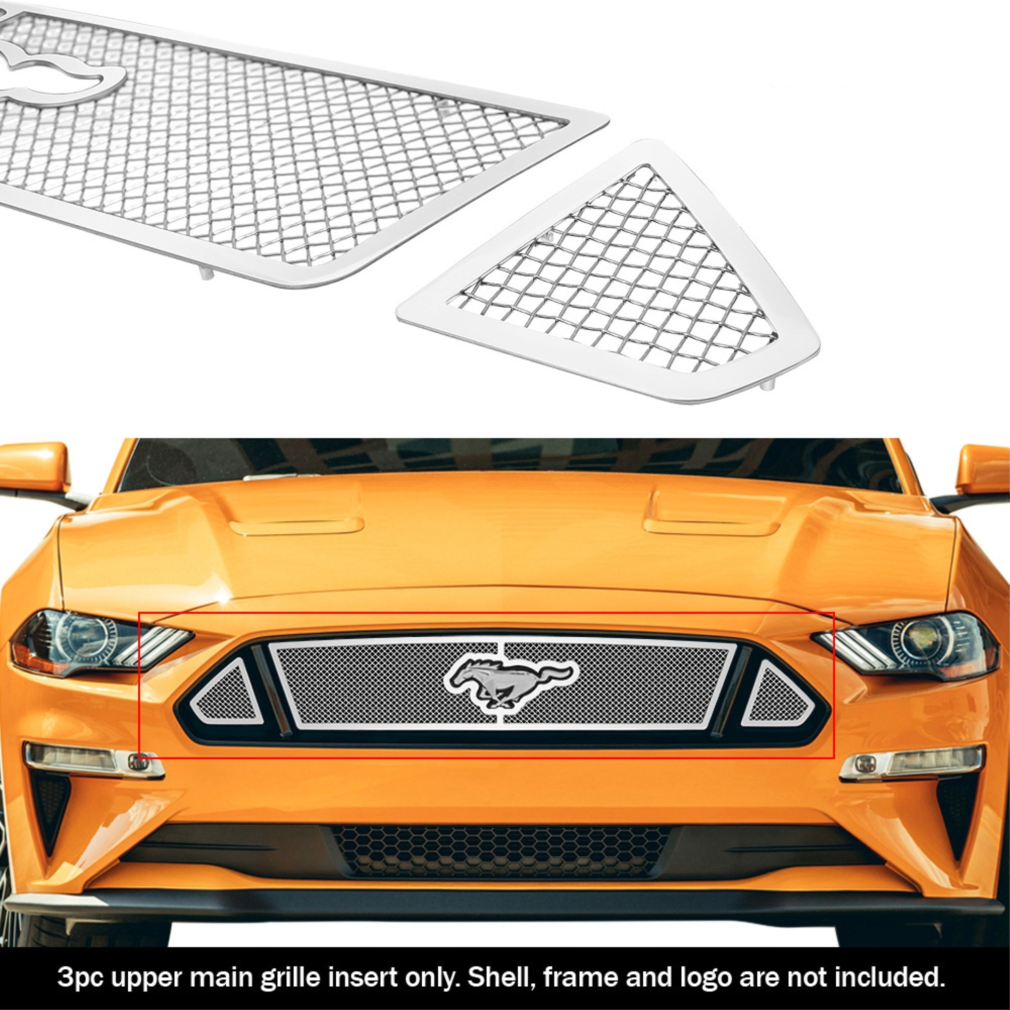 Stainless Steel Main Upper Mesh Grille 2018-2022 Ford Mustang Only for V8 GT models with logo show