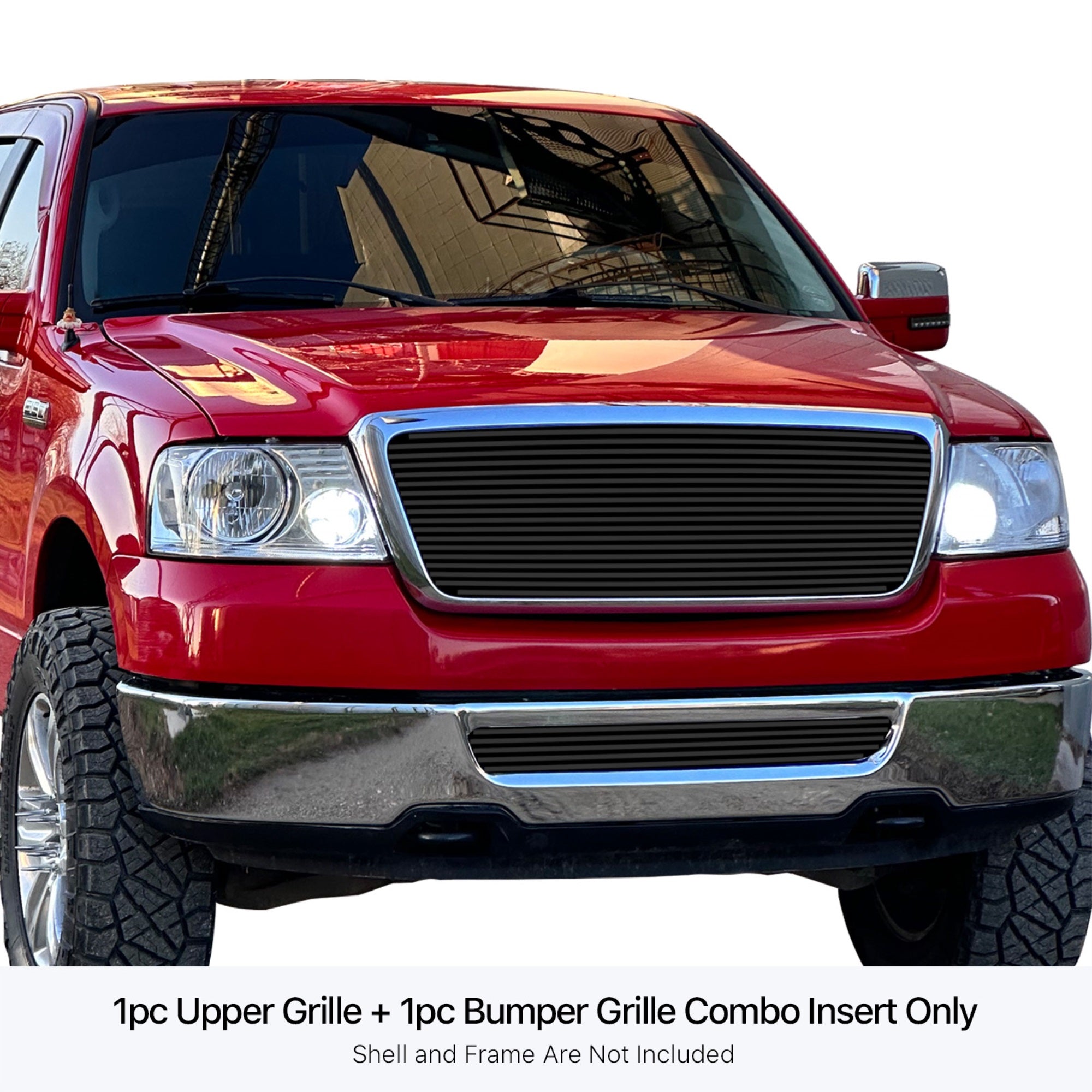 Stainless Steel Main Upper + Lower Bumper Black Stainless Steel Billet Grille 2006-2008 Ford F-150