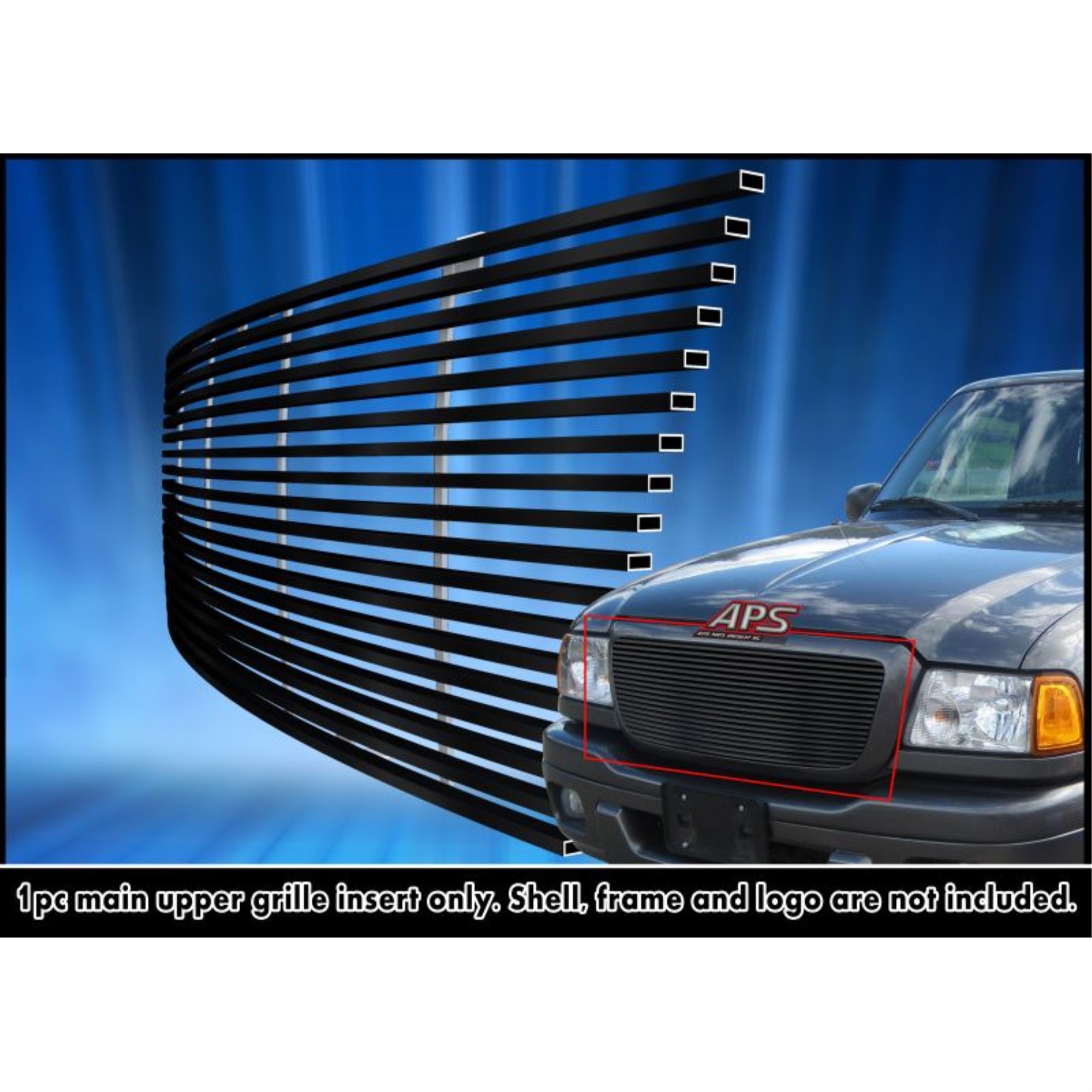 2004-2005 Ford Ranger All Model Stainless Steel Black Powder Coated Finish 8X6 Horizontal Billet Black Stainless Steel Billet Grille