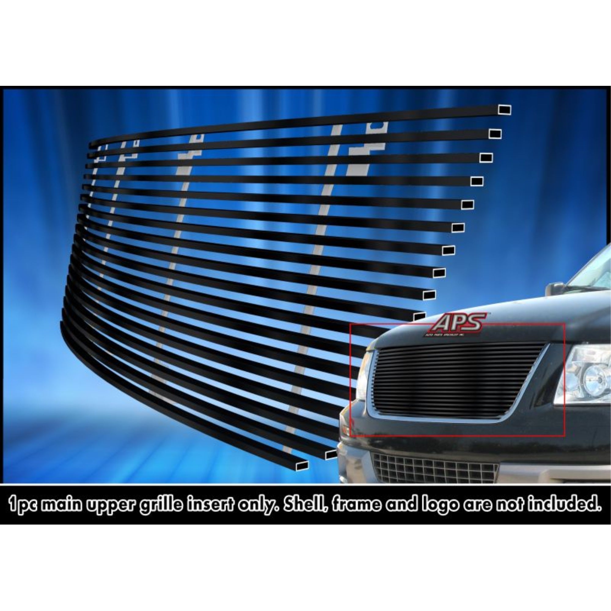2003-2006 Ford Expedition Stainless Steel Black Powder Coated Finish Horizontal Billet Black Stainless Steel Billet Grille