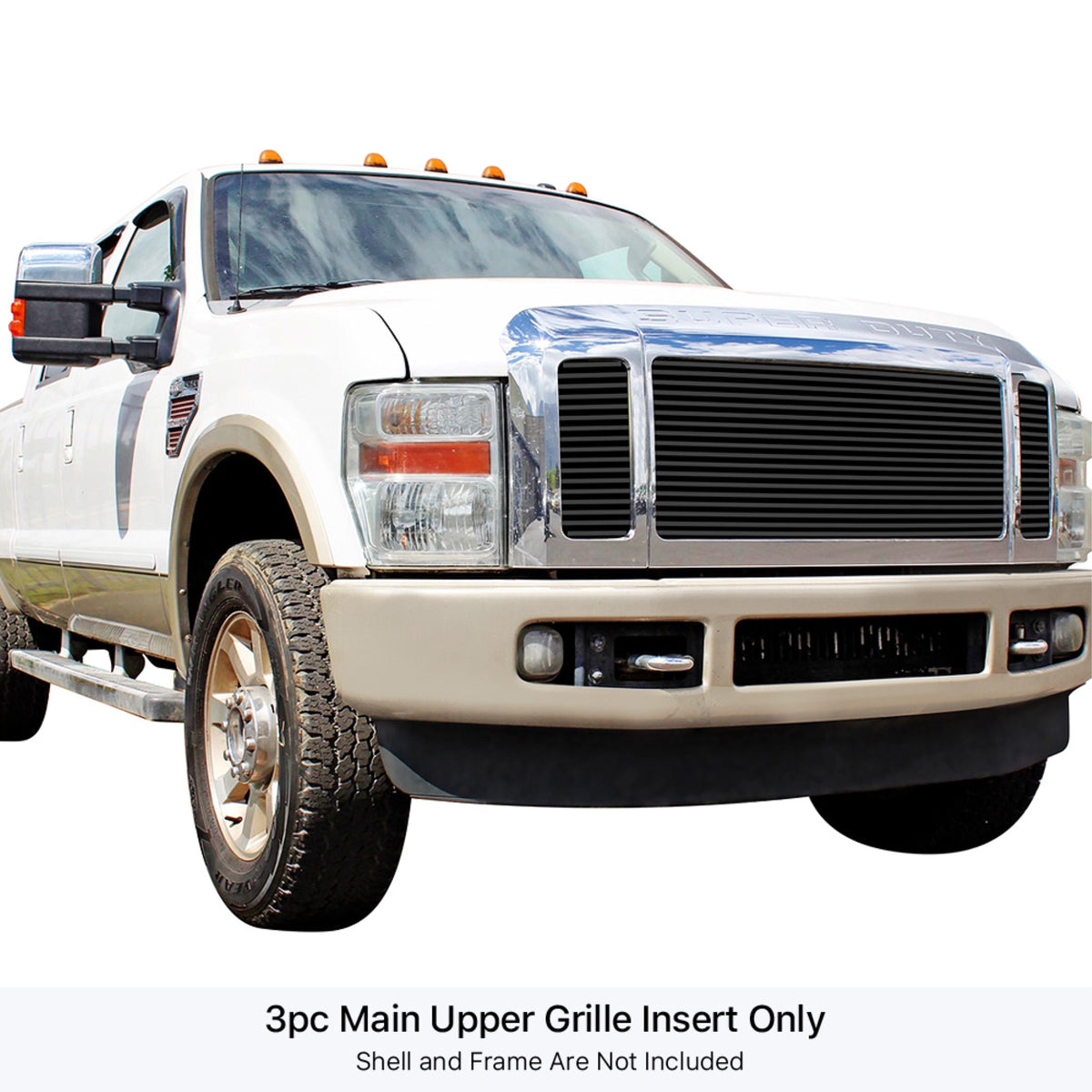 2008-2010 Ford F-250 /2008-2010 Ford F-350 /2008-2010 Ford F-450 /2008-2010 Ford F-550 Stainless Steel Black Powder Coated Finish 8X6 Horizontal Billet Black Stainless Steel Billet Grille