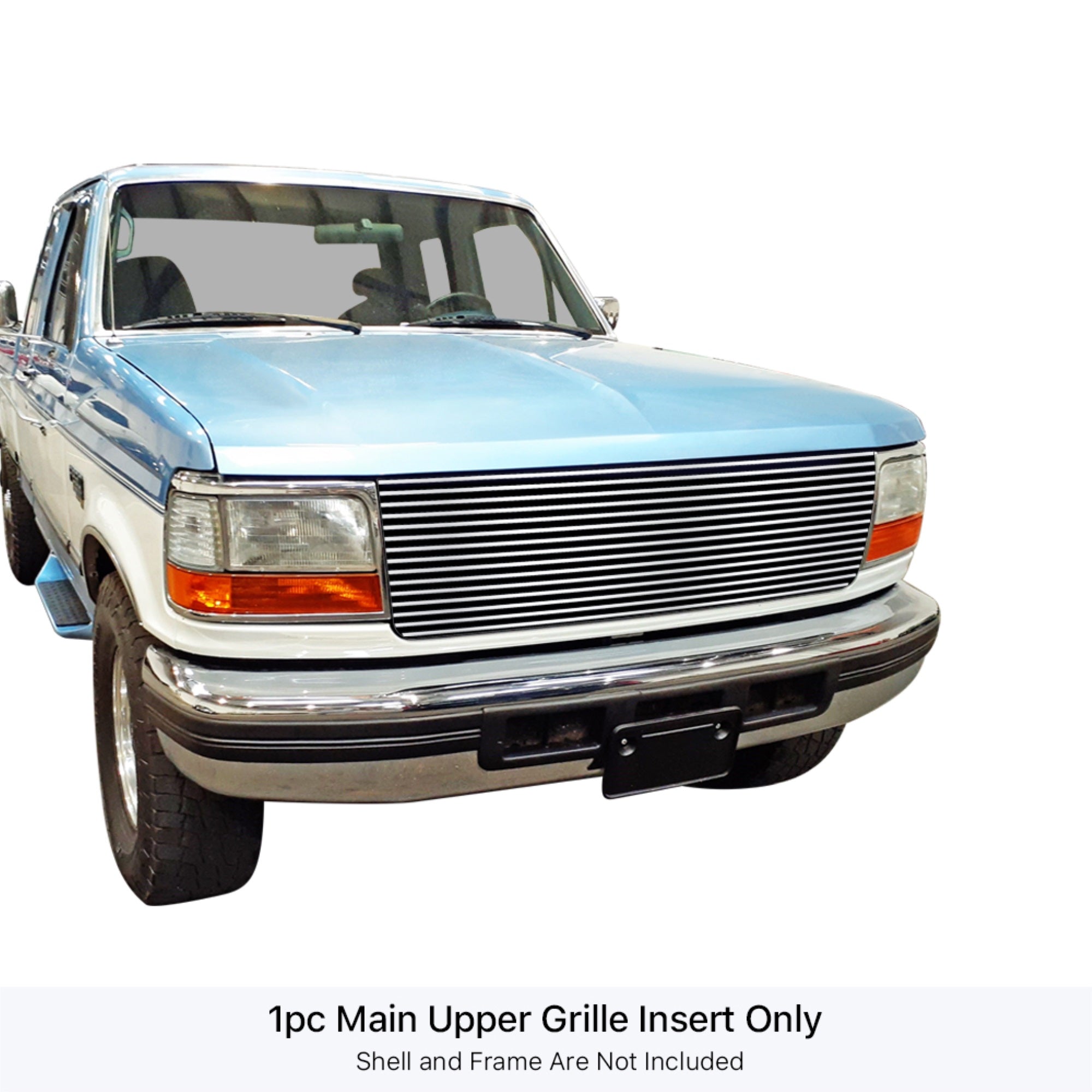 1992-1996 Ford Bronco /1992-1996 Ford F-150 /1992-1996 Ford F-250 /1992-1996 Ford F-350 304 Stainless Steel Polished Finish 8X6 Horizontal Billet Stainless Steel Billet Grille