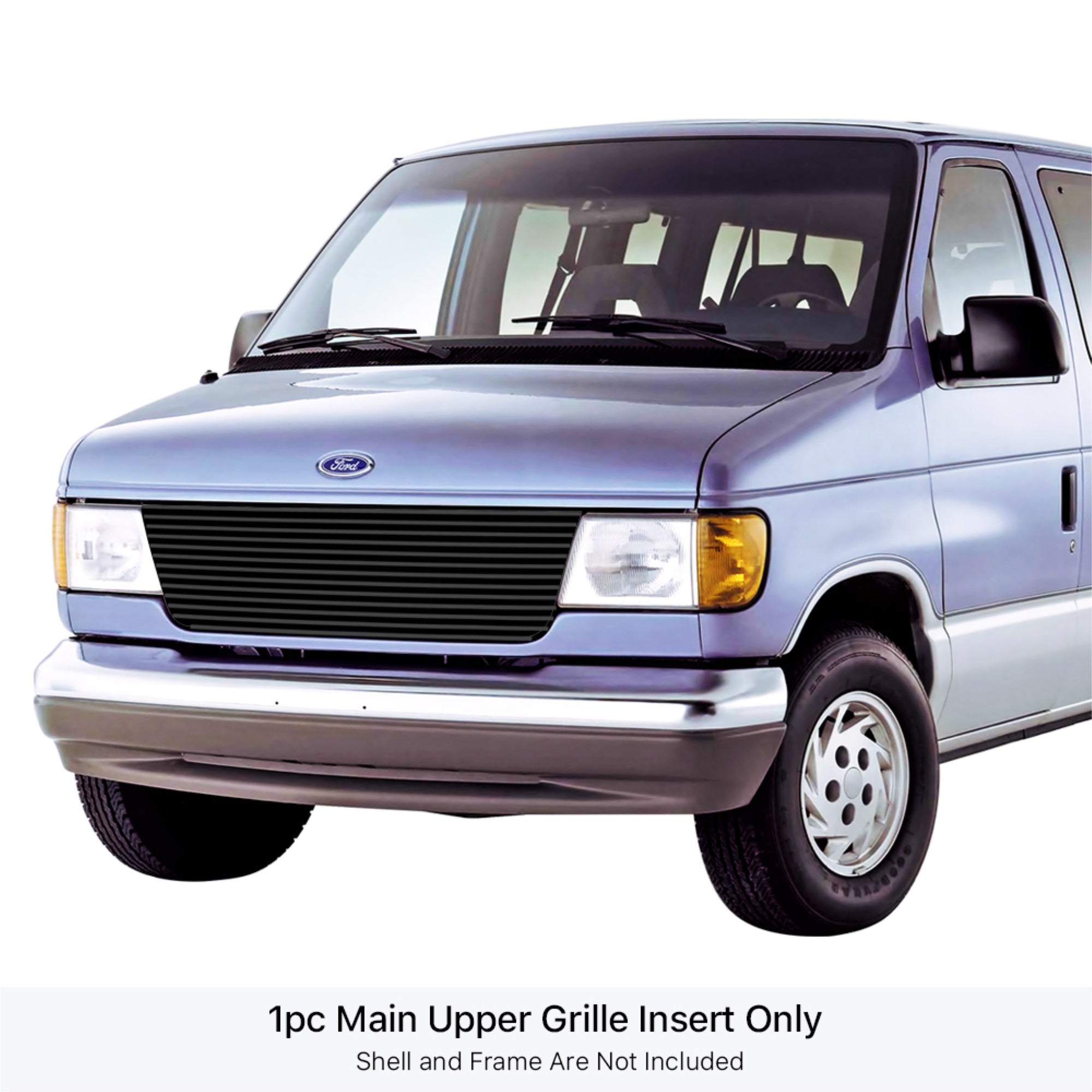 1992-2007 Ford Econoline Van Stainless Steel Black Powder Coated Finish 8X6 Horizontal Billet Black Stainless Steel Billet Grille