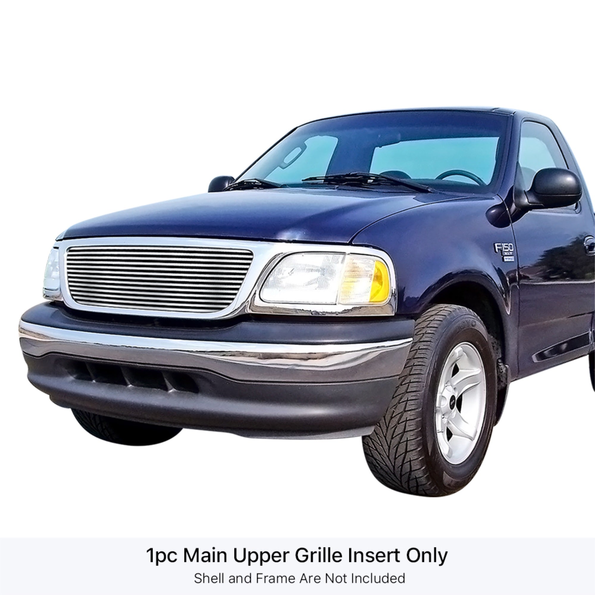 1999-2003 Ford F-150 /1999-2002 Ford Expedition /1999-2003 Ford F-150 Harley Davidson /1999-2003 Ford F-150 Lightning /2004-2004 Ford F-150 Heritage 304 Stainless Steel Polished Finish 8X6 Horizontal Billet Stainless Steel Billet Grille