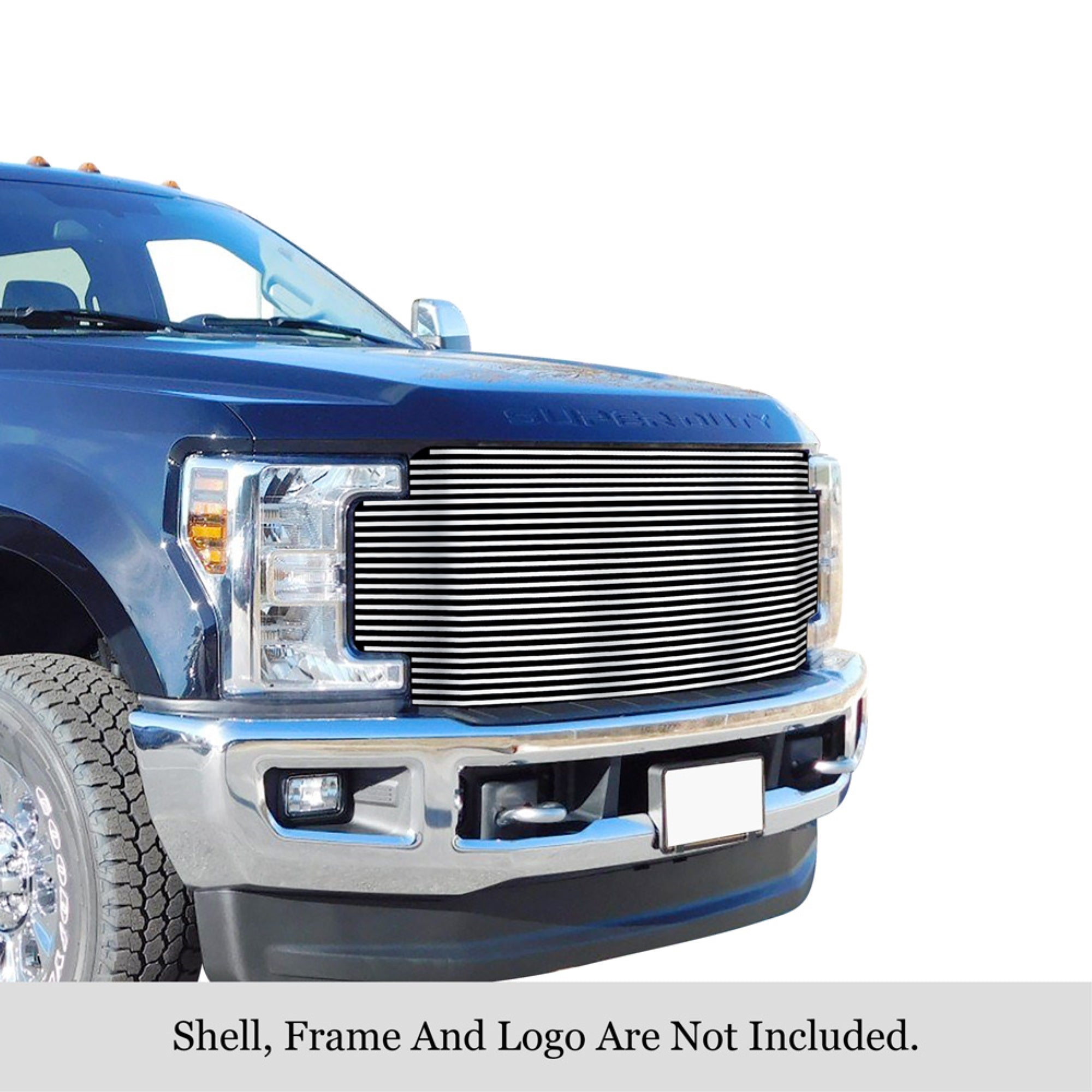 2017-2019 Ford F-250 Without Front Camera/2017-2019 Ford F-350 Without Front Camera/2017-2019 Ford F-450 Without Front Camera/2017-2019 Ford F-550 Without Front Camera 304 Stainless Steel Polished Finish 8X6 Horizontal Billet Stainless Steel Billet Grille