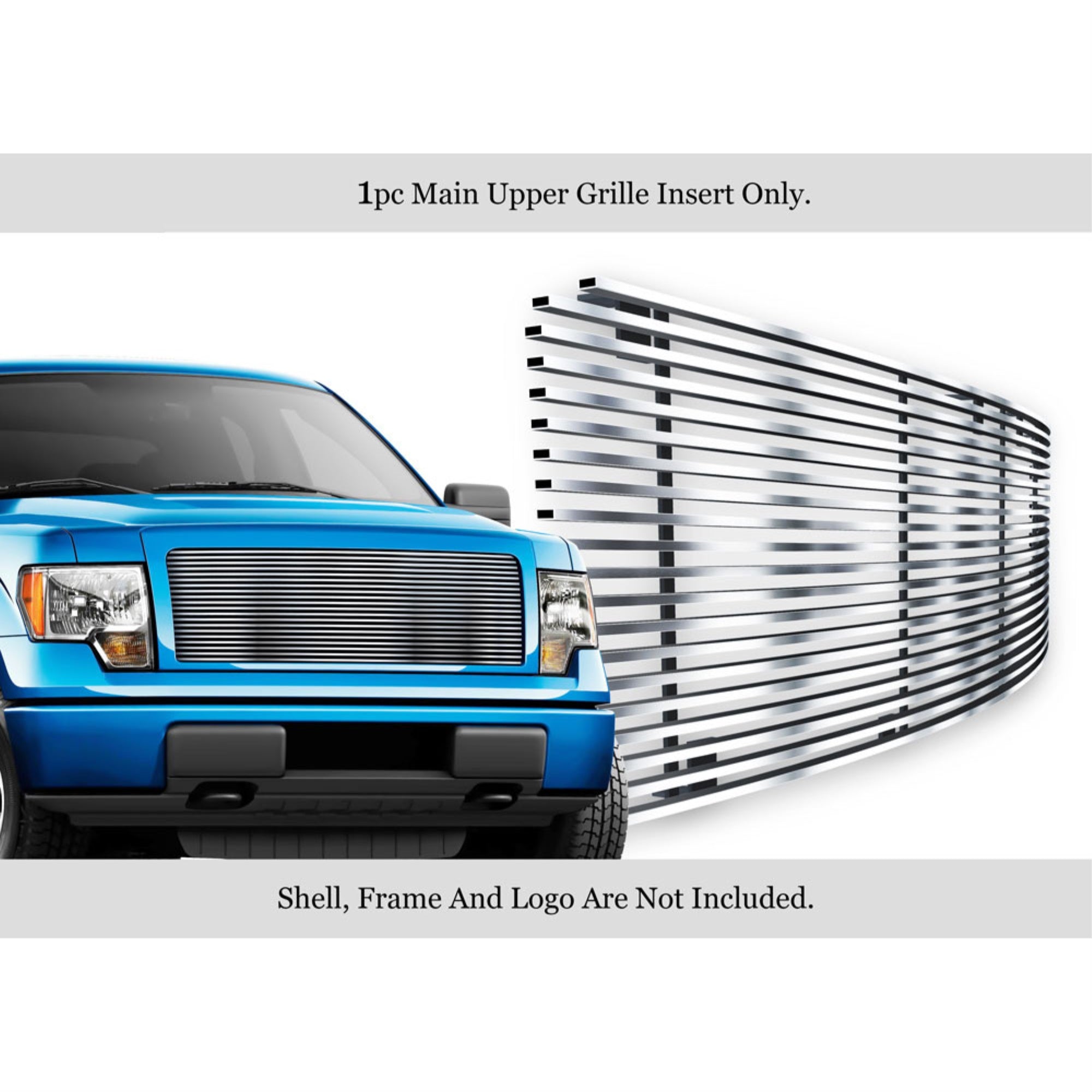 2009-2014 Ford F-150 Not For Harley Davidson And Raptor 304 Stainless Steel Polished Finish 8X6 Horizontal Billet Stainless Steel Billet Grille