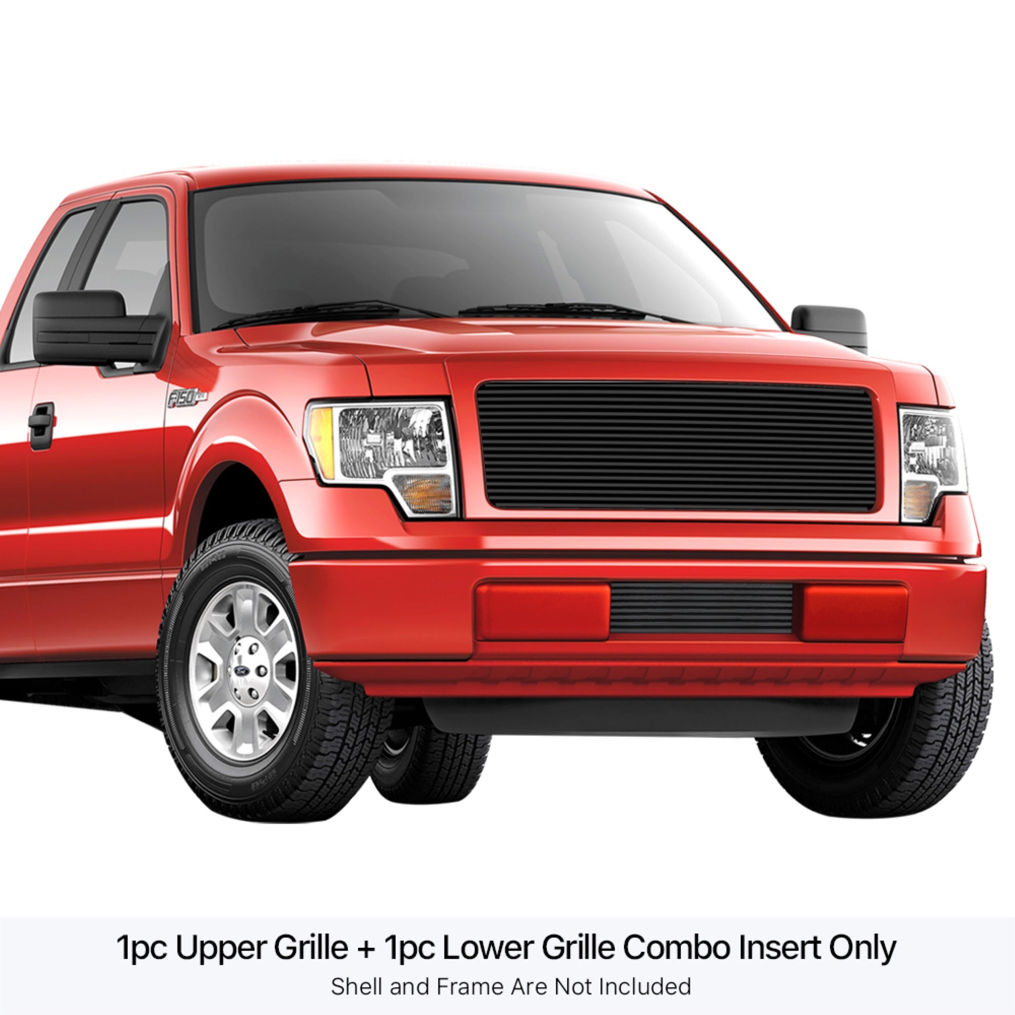 2009-2014 Ford F-150 Not For Harley Davidson And Raptor Stainless Steel Black Powder Coated Finish 8X6 Horizontal Billet Black Stainless Steel Billet Grille