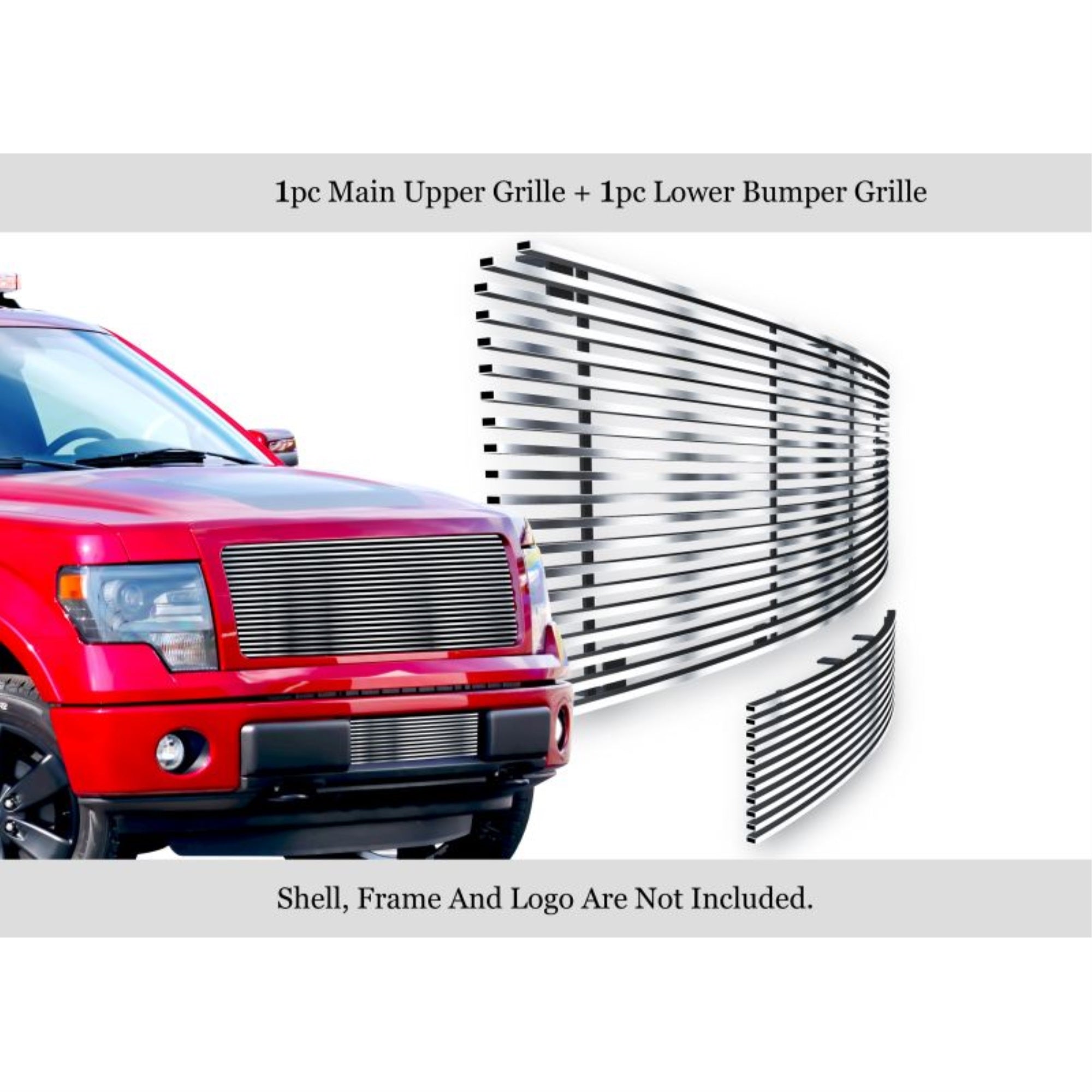 2009-2014 Ford F-150 Not For Harley Davidson And Raptor 304 Stainless Steel Polished Finish 8X6 Horizontal Billet Stainless Steel Billet Grille