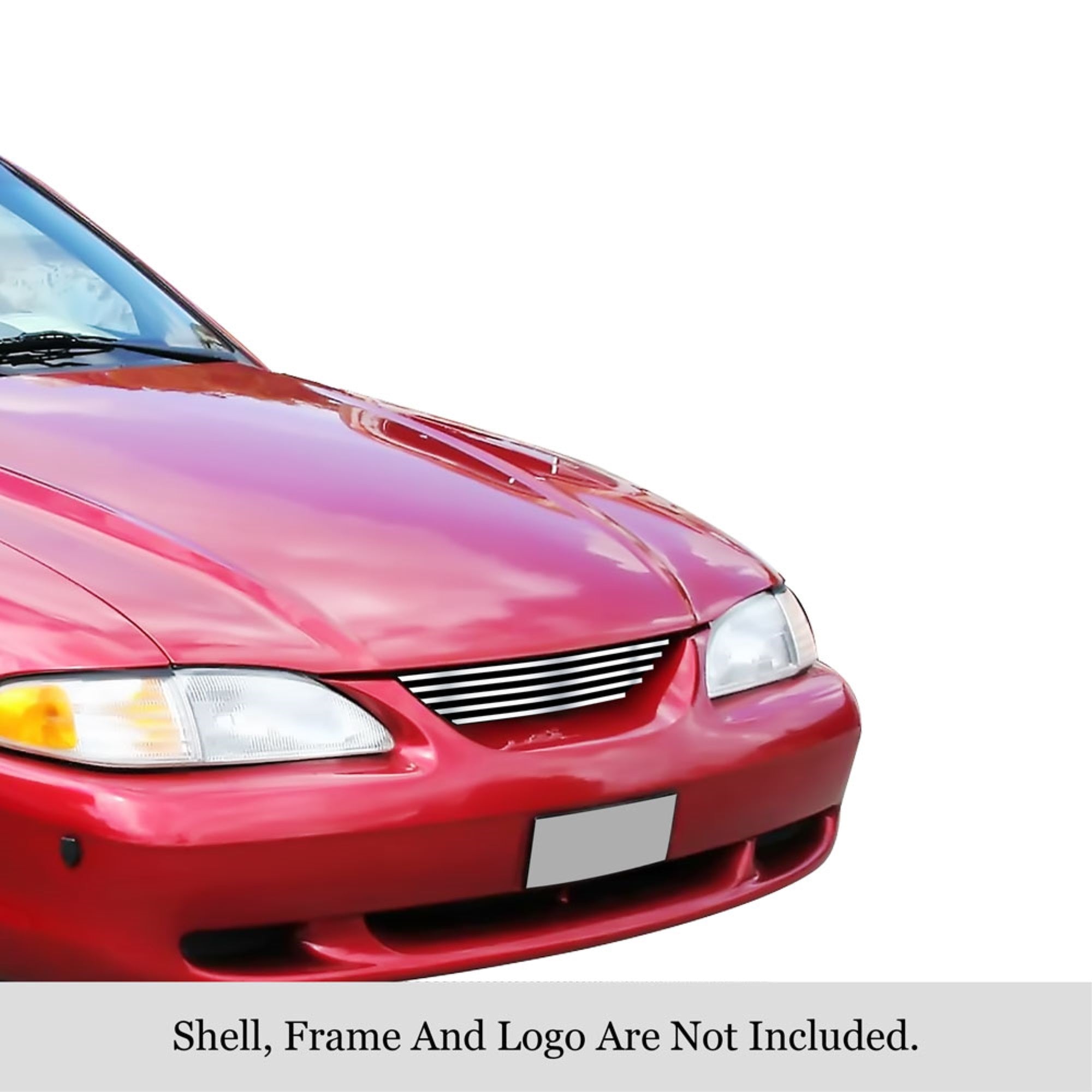 1994-1998 Ford Mustang Logo Area Trimmed 304 Stainless Steel Polished Finish 8X6 Horizontal Billet Stainless Steel Billet Grille