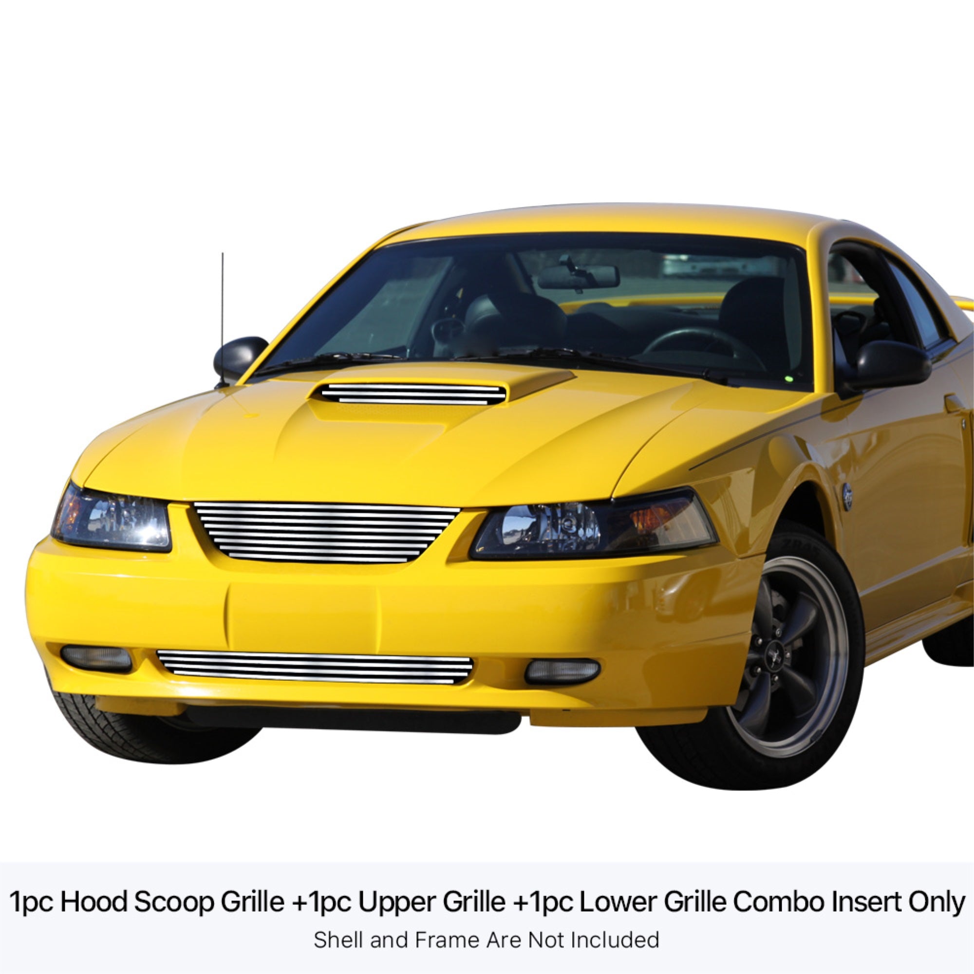 Stainless Steel Main Upper + Lower Bumper Stainless Steel Billet Grille 1999-2004 Ford Mustang Only Fit V6 Model