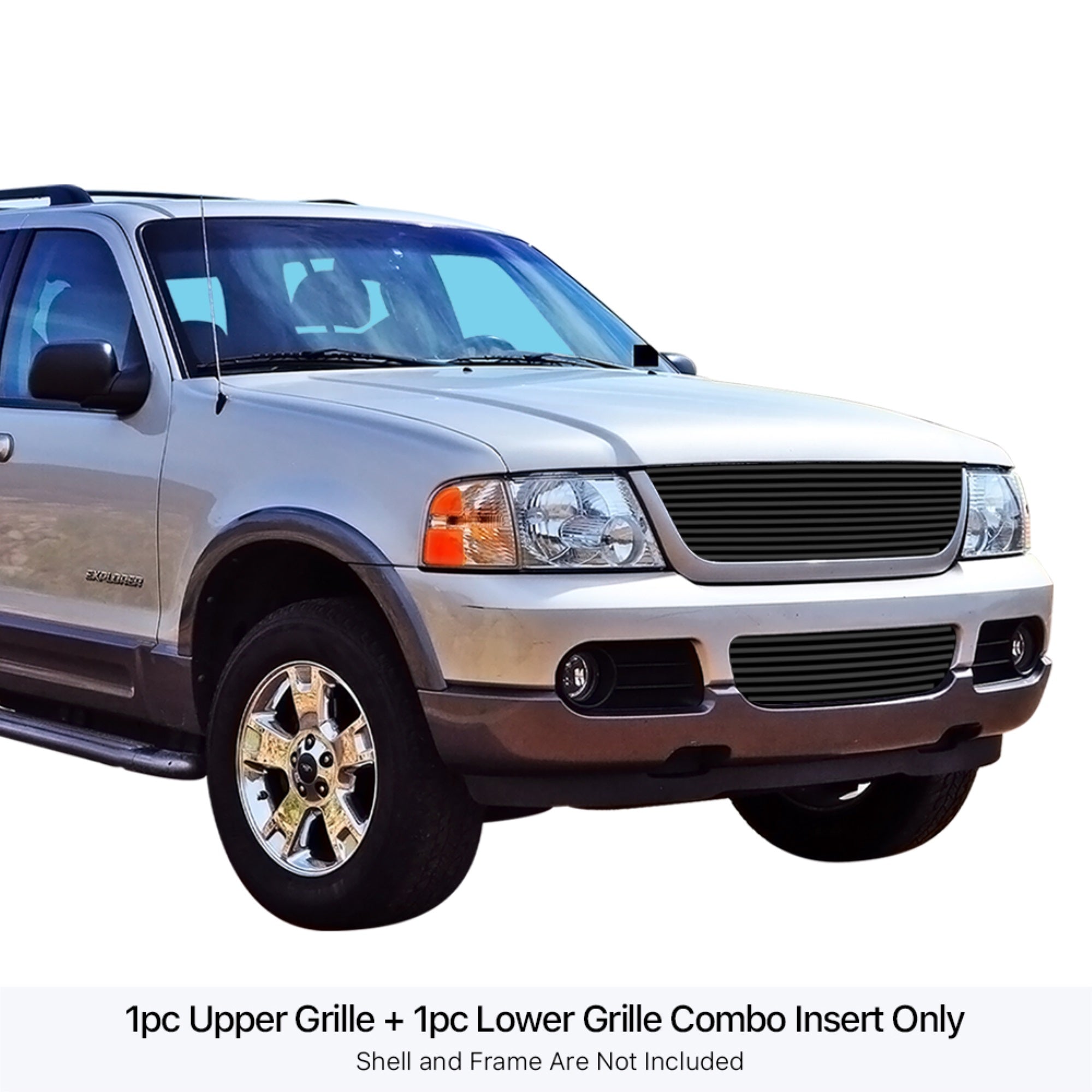 2002-2005 Ford Explorer Not For Sport Or Sport Trac Stainless Steel Black Powder Coated Finish 8X6 Horizontal Billet Black Stainless Steel Billet Grille