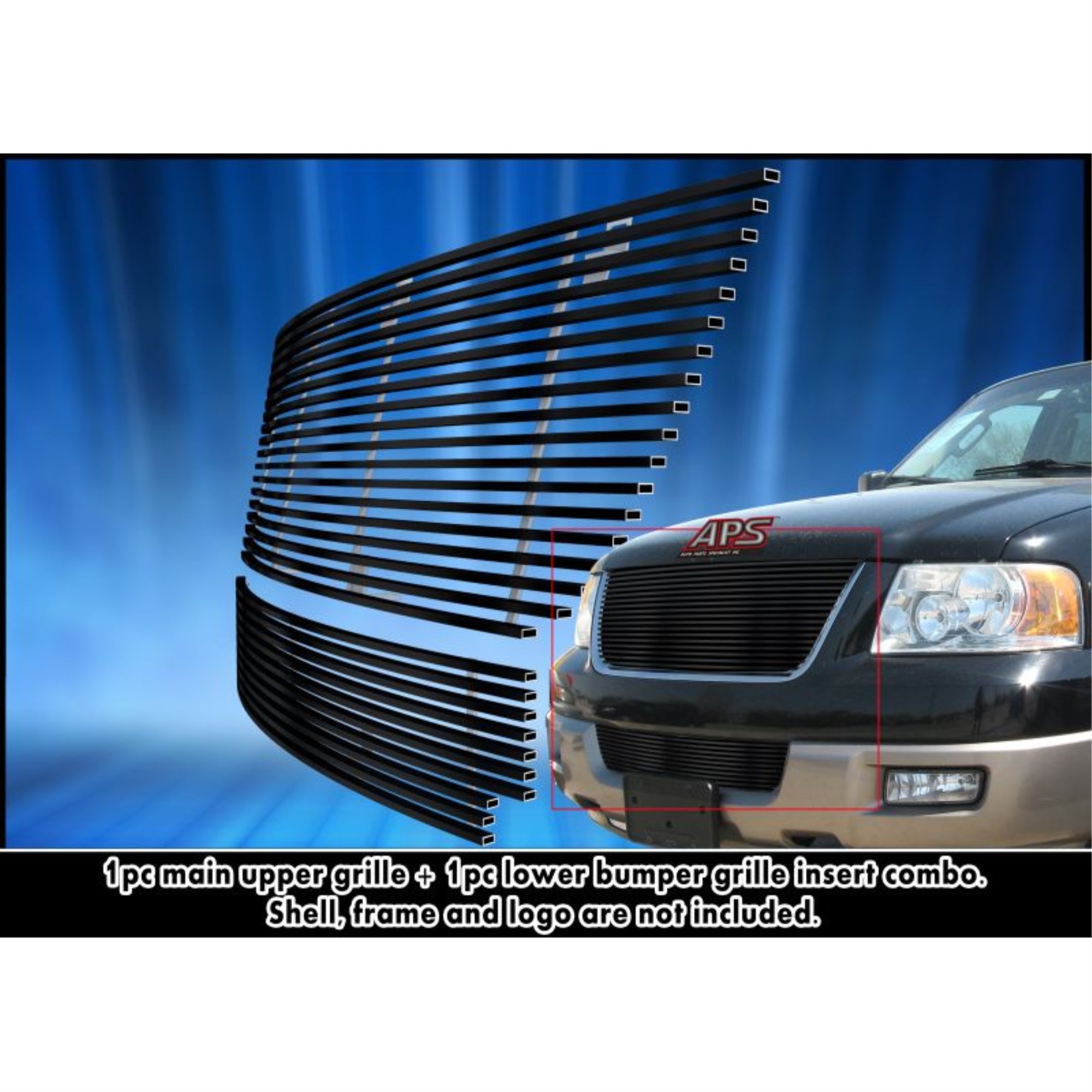 2003-2006 Ford Expedition Stainless Steel Black Powder Coated Finish 8X6 Horizontal Billet Black Stainless Steel Billet Grille