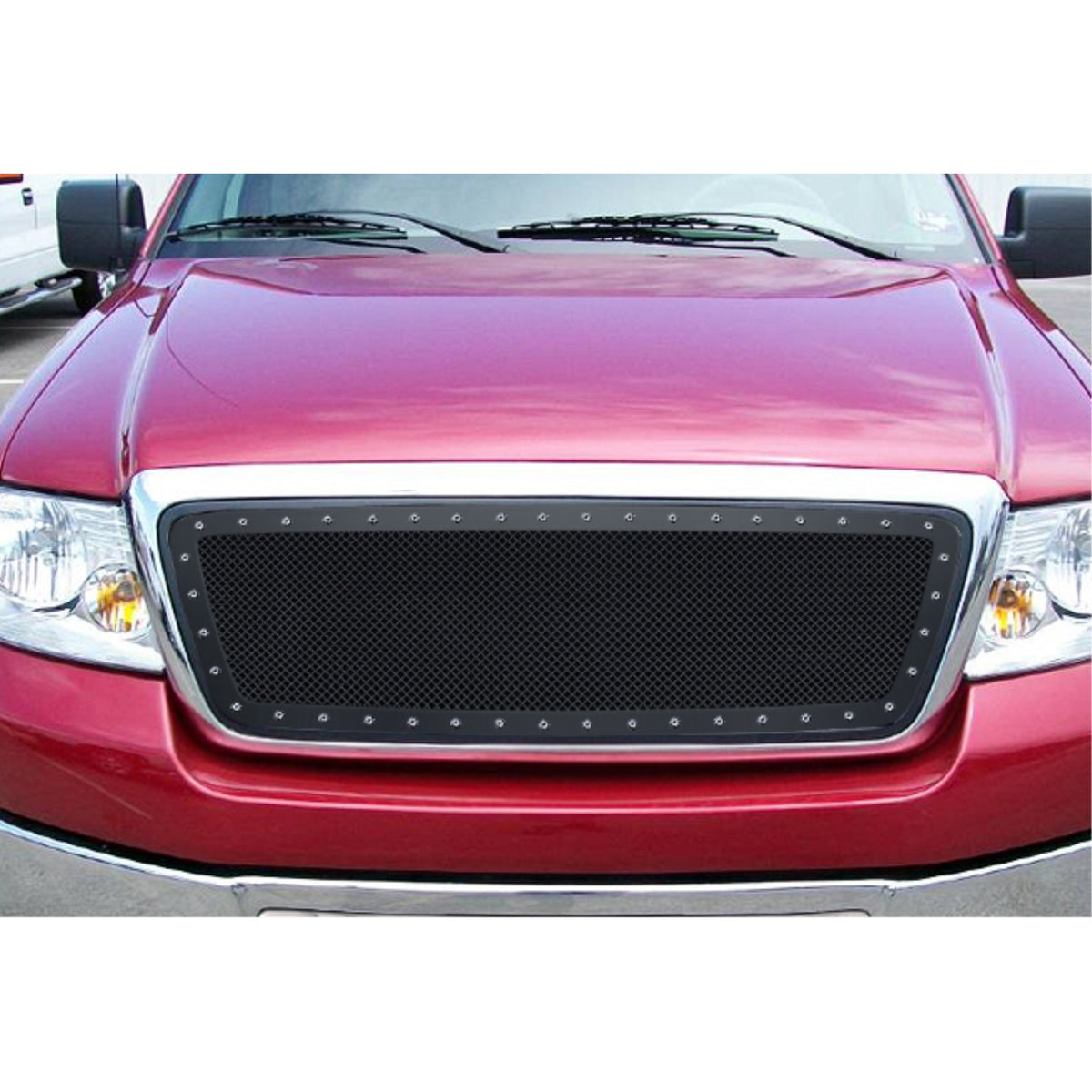2004-2008 Ford F-150 (Not For Fx2 Model) Stainless Steel Black Powder Coated Finish 1.8 Mm Wire Mesh Rivet Style Rivet Grille
