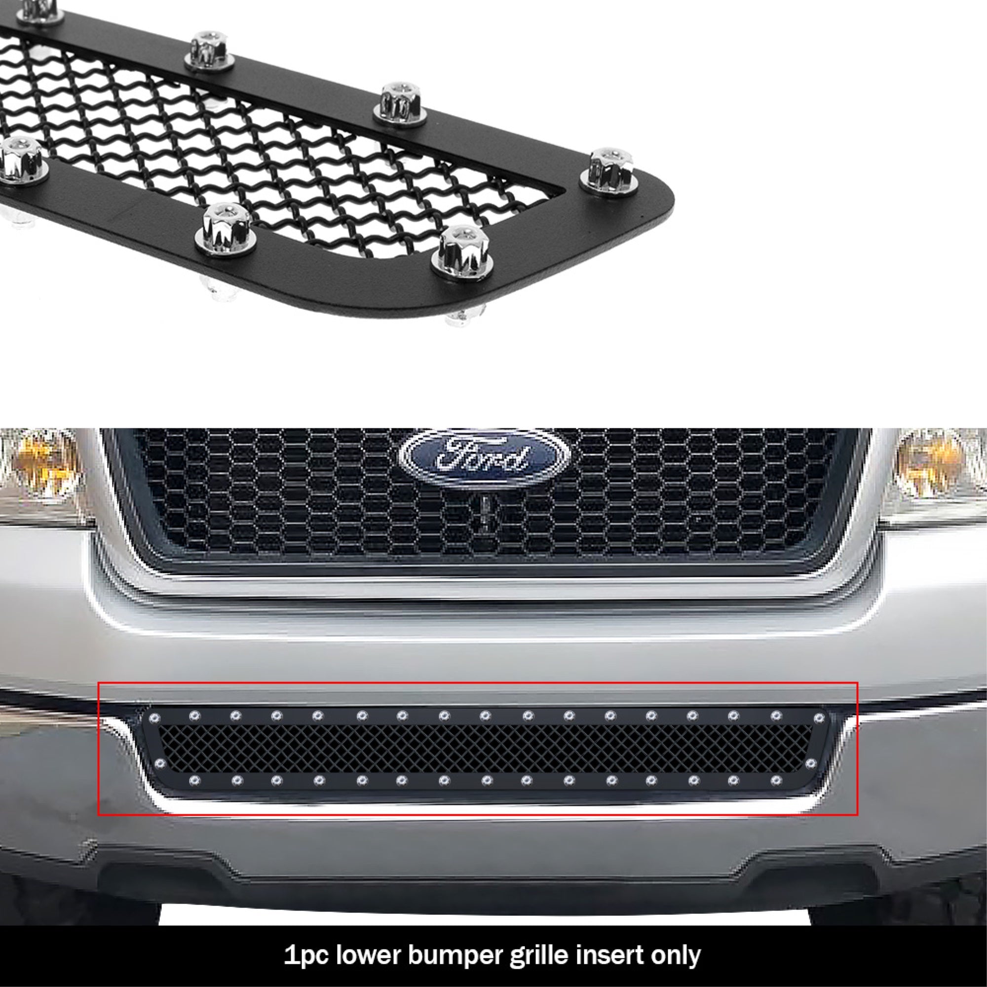 2004-2005 Ford F-150 STAINLESS STEEL BLACK POWDER COATED Finish 1.8 MM WIRE MESH RIVET STYLE Rivet Grille