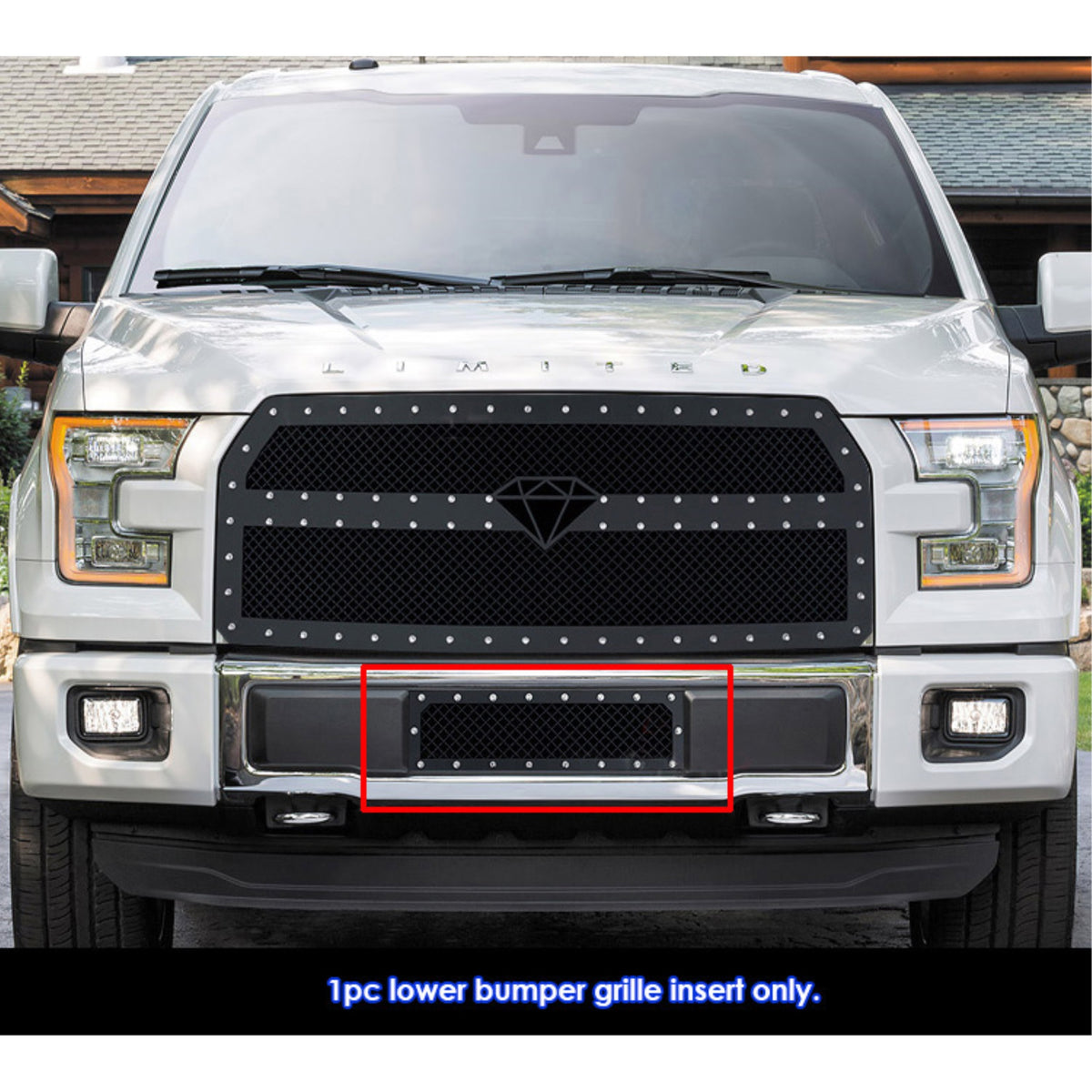 2015-2017 Ford F-150 Carbon Steel Black Powder Coated Finish 2.5 Mm Wire Mesh Rivet Style Rivet Grille