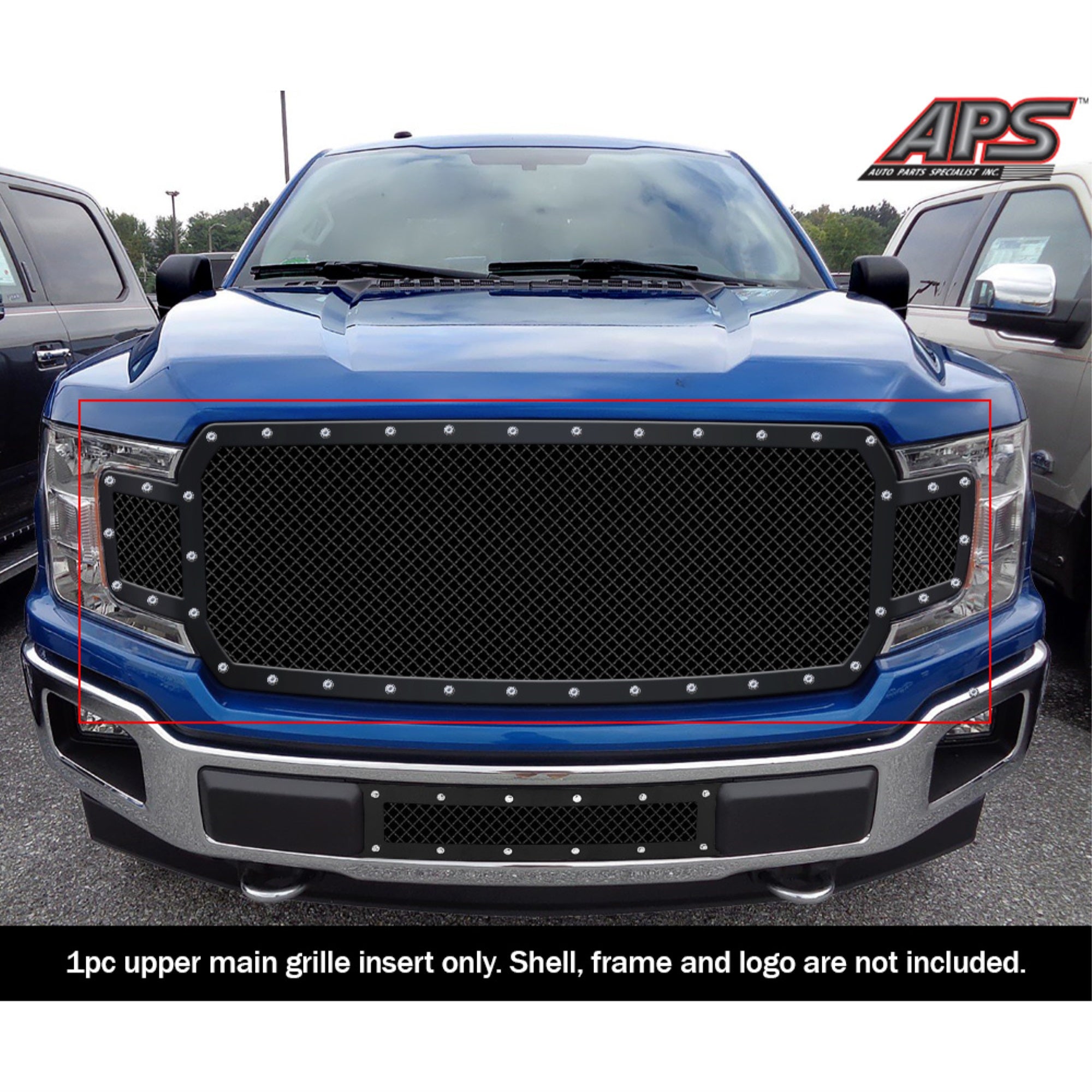 2018-2020 Ford F-150 Without Front Camera Stainless Steel Black Powder Coated Finish 2.5 Mm Wire Mesh Rivet Style Rivet Grille