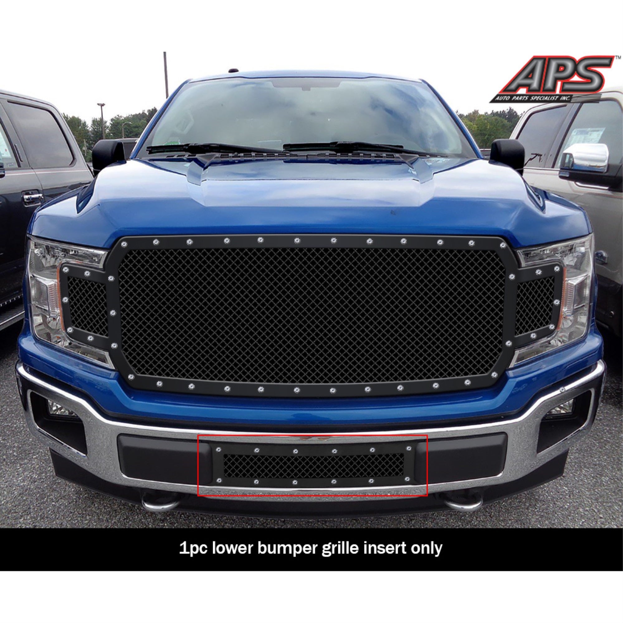 2018-2020 Ford F-150 (Drilling May Be Required For Xl/Xlt/King Ranch/Plantinum) Stainless Steel Black Powder Coated Finish 2.5 Mm Wire Mesh Rivet Style Rivet Grille