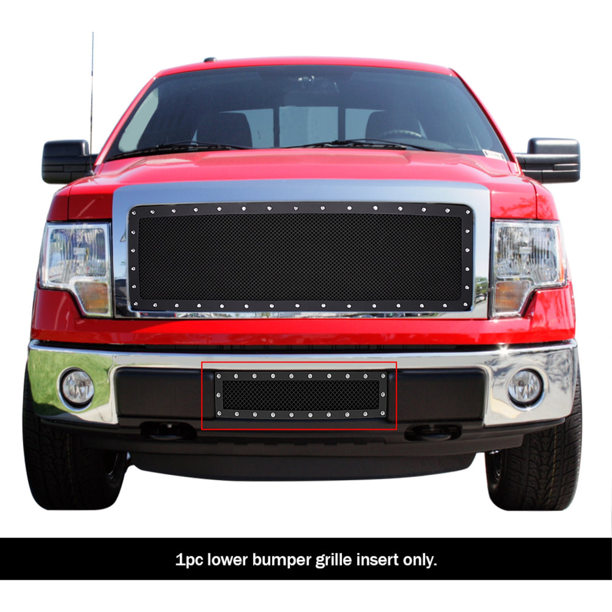 2009-2014 Ford F-150 (Not For Harley Davidson And Raptor) Stainless Steel Black Powder Coated Finish 1.8 Mm Wire Mesh Rivet Style Rivet Grille