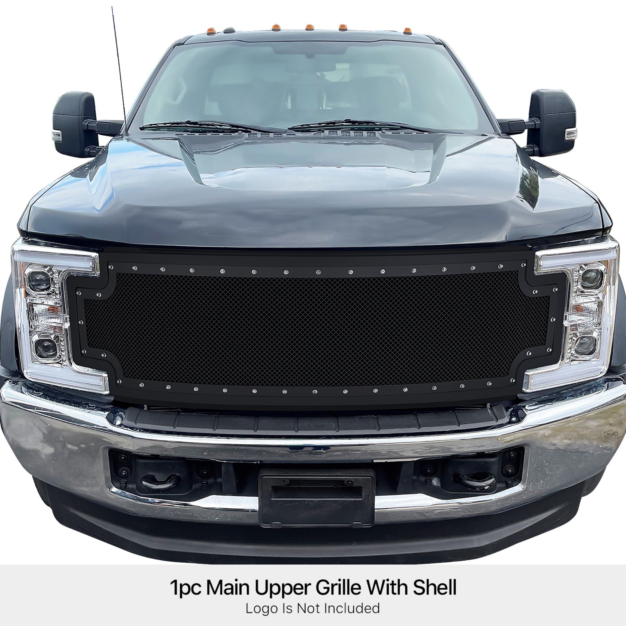PE + Stainless Steel Main Upper Package Grille 2017-2019 Ford F-250 Without Front Camera/2017-2019 Ford F-350 Without Front Camera/2017-2019 Ford F-450 Without Front Camera/2017-2019 Ford F-550 Without Front Camera