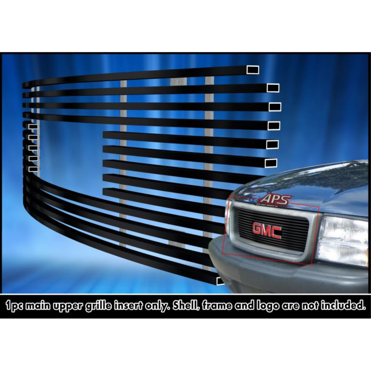1998-2003 Gmc Jimmy With Logo Show/1998-2003 Gmc Sonoma With Logo Show Stainless Steel Black Powder Coated Finish 8X6 Horizontal Billet Black Stainless Steel Billet Grille