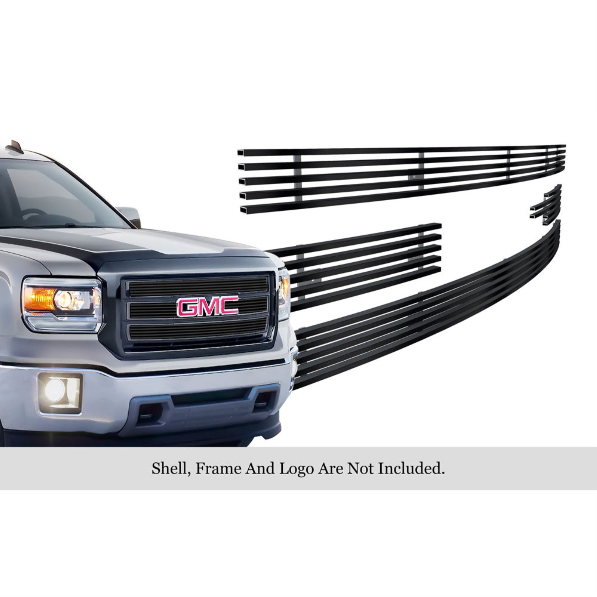 2014-2015 Gmc Sierra 1500 Not For Denali And All Terrain Package Stainless Steel Black Powder Coated Finish 8X6 Horizontal Billet Black Stainless Steel Billet Grille