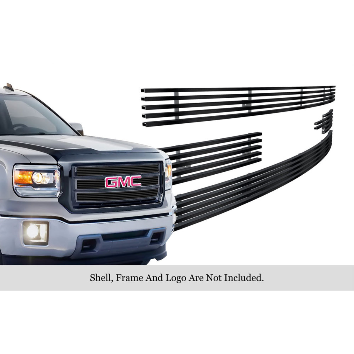2014-2015 Gmc Sierra 1500 Not For Denali And All Terrain Package Stainless Steel Black Powder Coated Finish 8X6 Horizontal Billet Black Stainless Steel Billet Grille