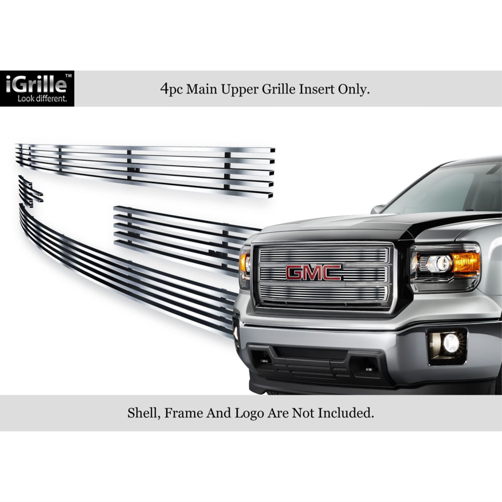 2014-2015 Gmc Sierra 1500 Not For Denali And All Terrain Package 304 Stainless Steel Polished Finish 8X6 Horizontal Billet Stainless Steel Billet Grille
