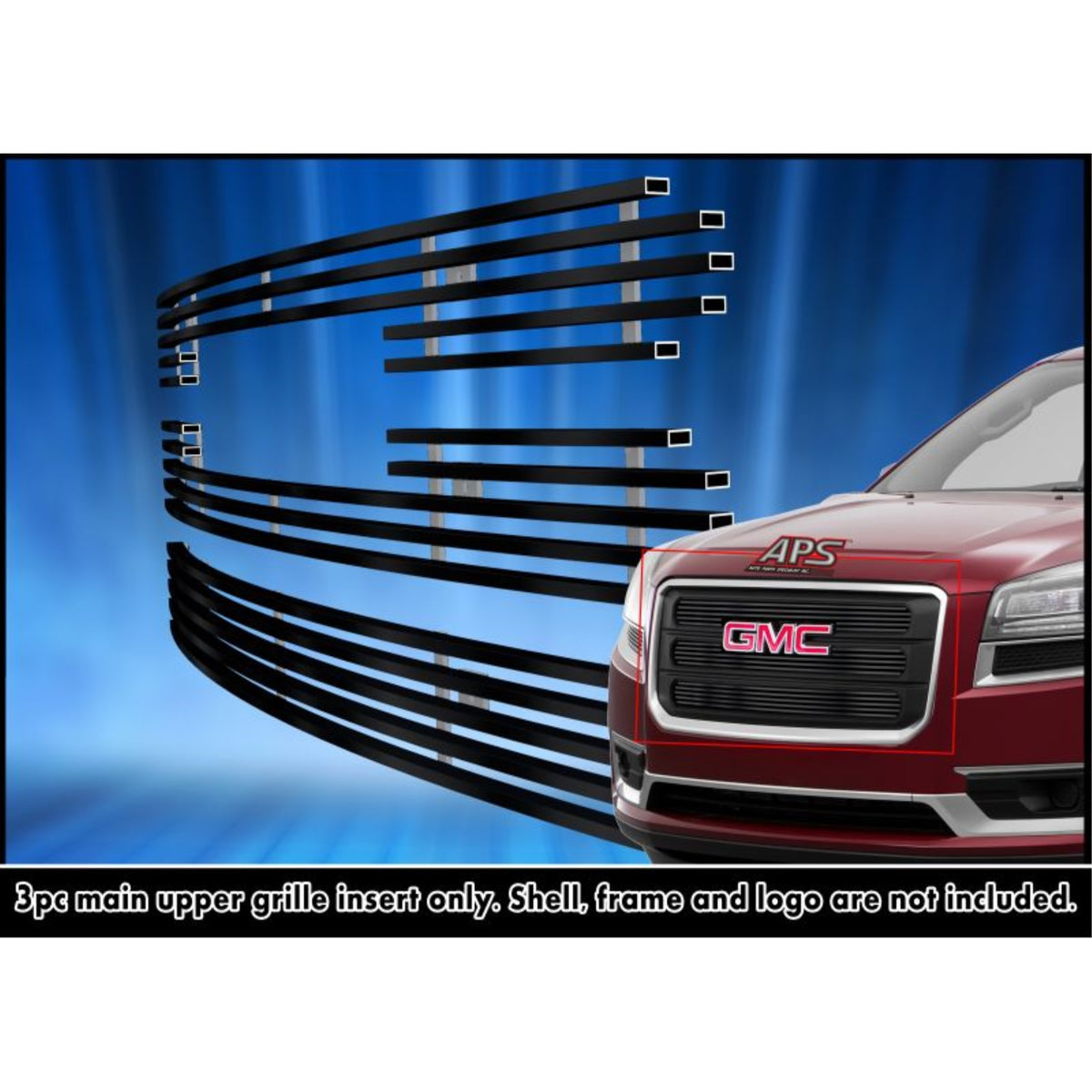 2013-2016 Gmc Acadia Sle With Logo Show Stainless Steel Black Powder Coated Finish Horizontal Billet Black Stainless Steel Billet Grille