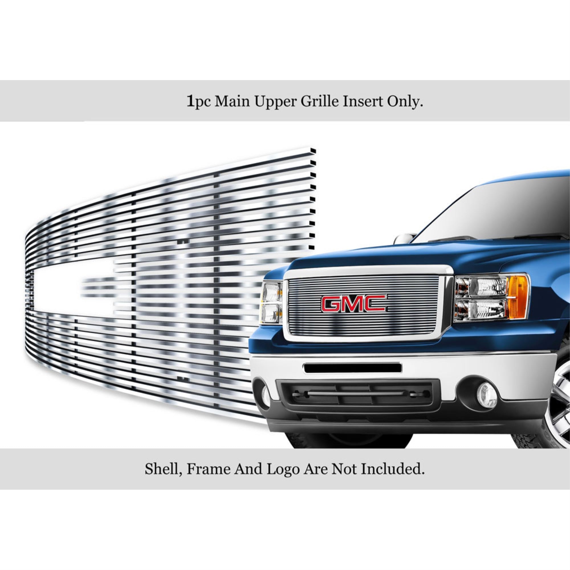 2007-2013 Gmc Sierra 1500 New Body Style With Logo Show/2007-2010 Gmc Sierra 1500 Denali New Body Style With Logo Show 304 Stainless Steel Polished Finish 8X6 Horizontal Billet Stainless Steel Billet Grille